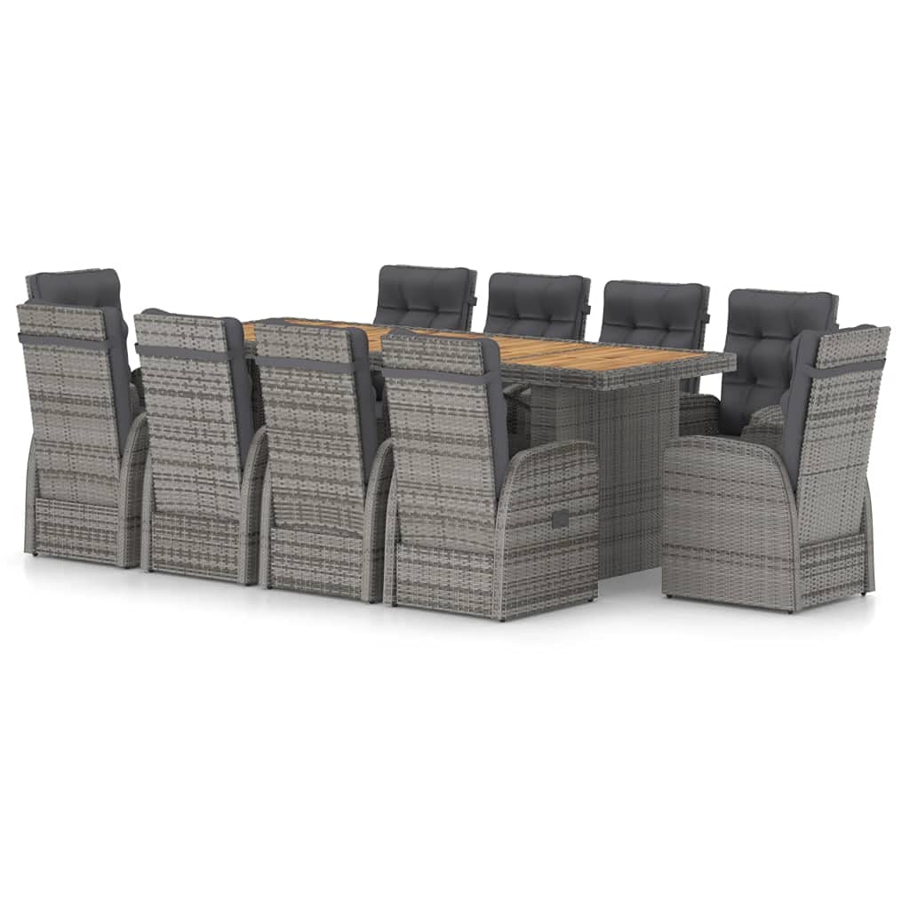 Aisifx 11-Piece Patio Dining Set with Cushions - Durable Poly Rattan Furniture in Gray (Grey, 155g) - Perfect for Outdoor Entertaining & Backyard Relaxation
