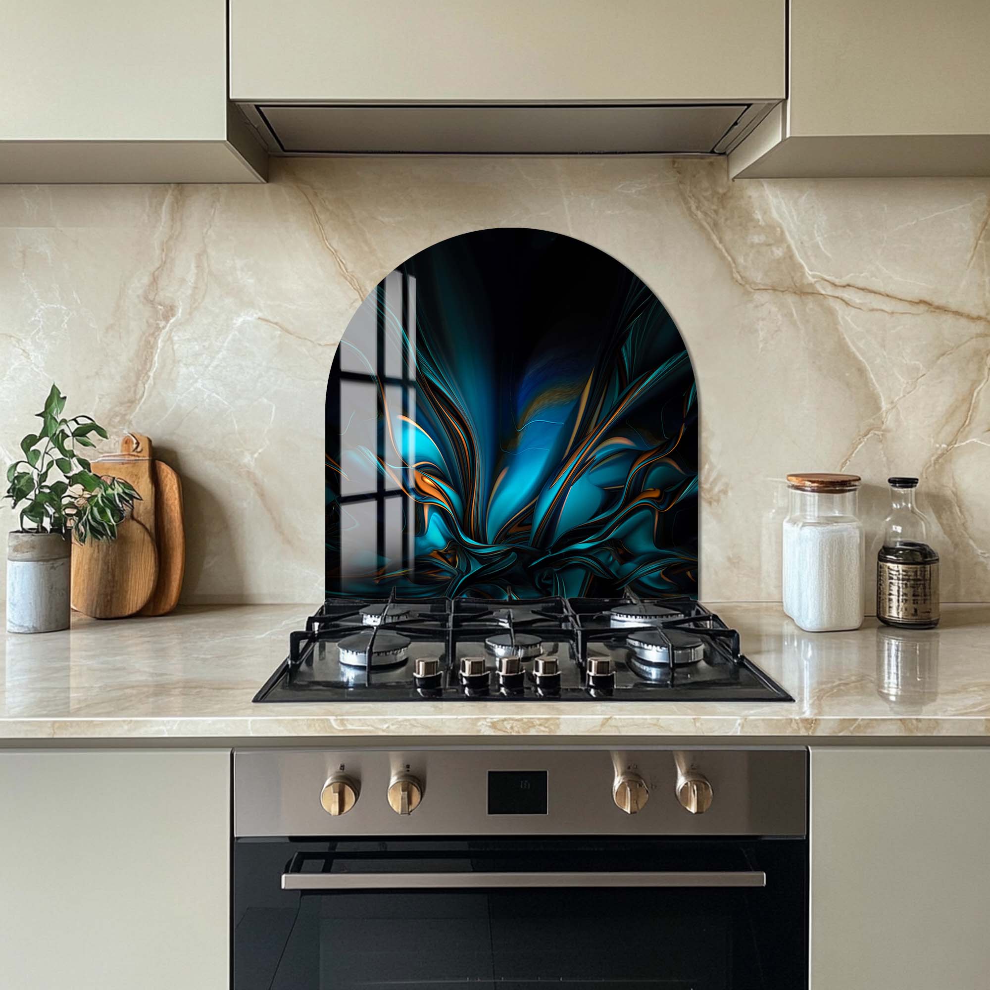 Abstract Blue Glass Splashback - Modern Kitchen Backsplash Panel - Durable & Easy to Clean - Perfect for Home, Restaurant & Commercial Kitchens