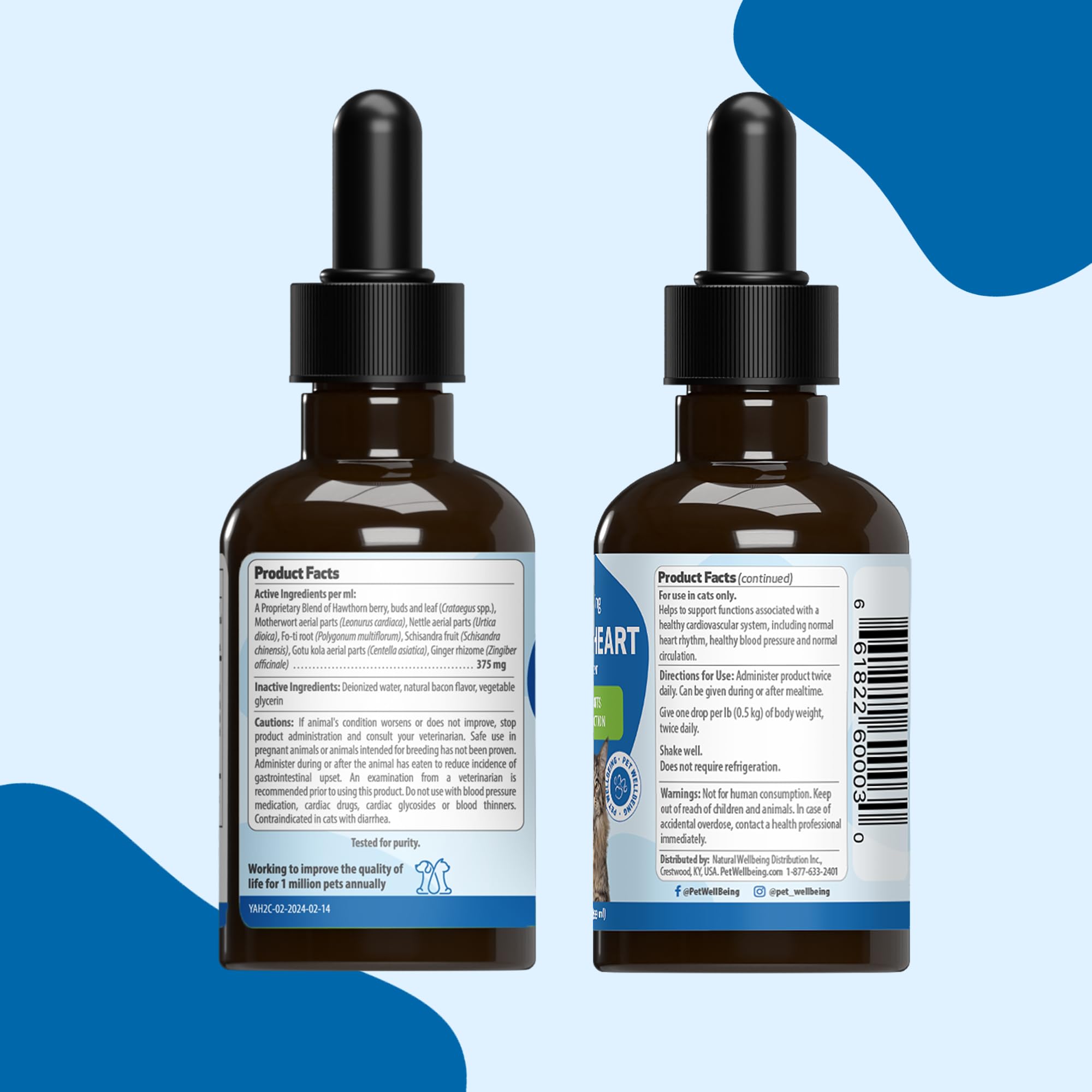 Pet Wellbeing Young at Heart for Cats - Vet-Formulated Herbal Supplement with Hawthorn, Motherwort & Schisandra for Heart Health & Circulation - 2 fl oz (59 ml) - Supports Cardiovascular System for Senior & Adult Cats at Home