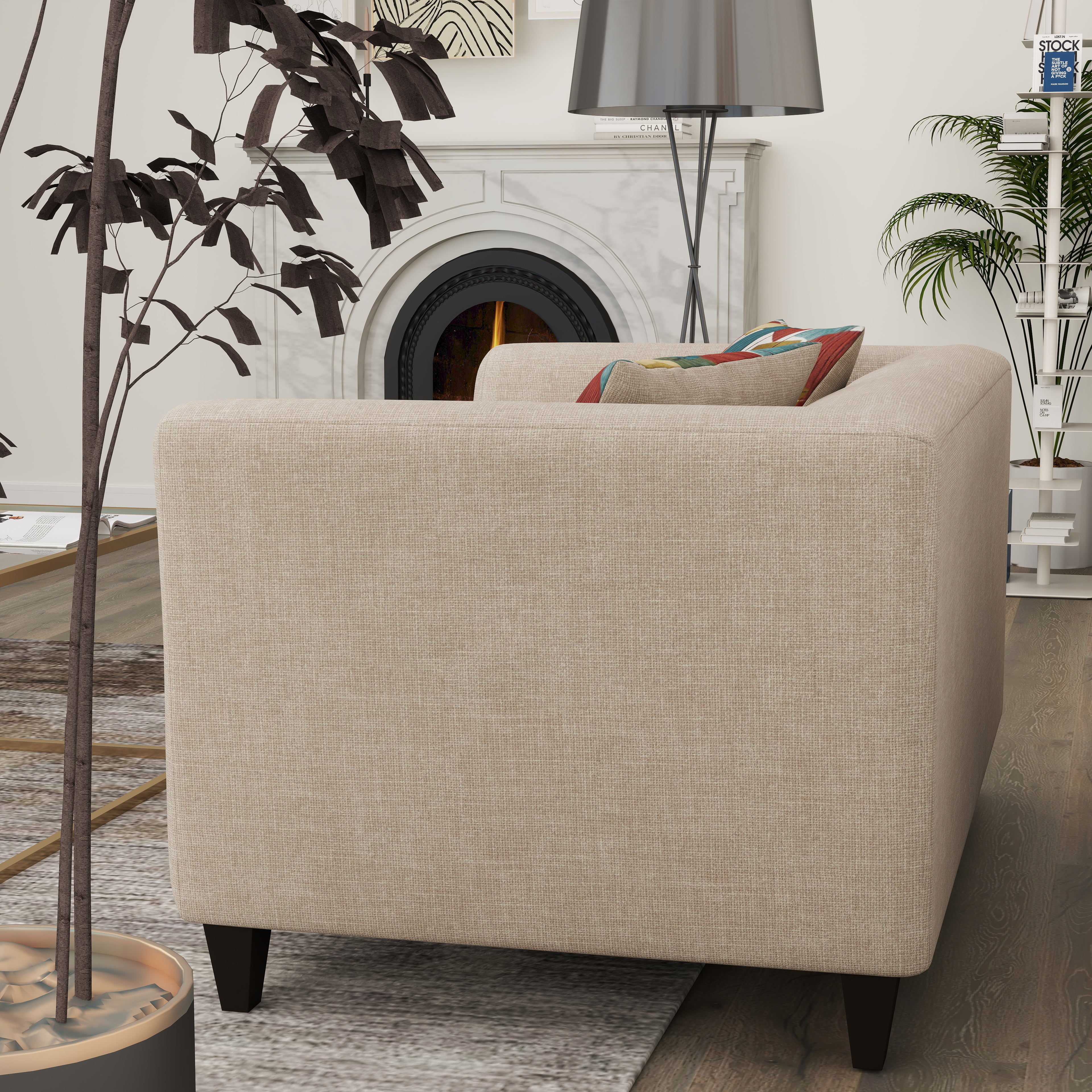Roundhill Furniture Della Upholstered Stationary Sofa - Modern Living Room Couch with Soft Fabric, Comfortable Seating for Home, Office & Lounge Spaces