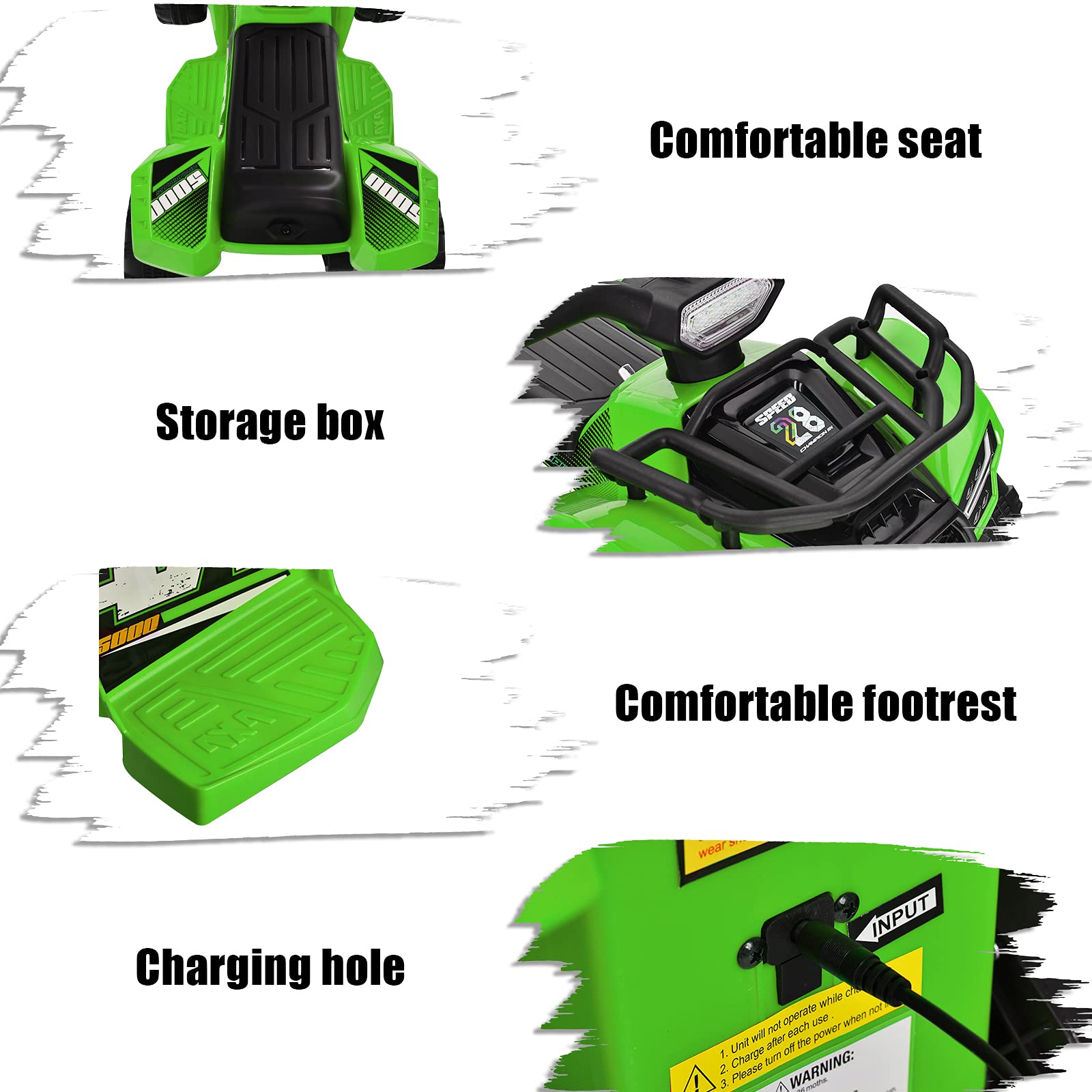 Costzon 6V Kids Electric ATV Quad - Battery Powered Ride-On Toy with Storage Basket, Headlights, Horn & Music for Boys & Girls 18-36 Months | Outdoor Play, Backyard Fun, Birthday Gift (Green)