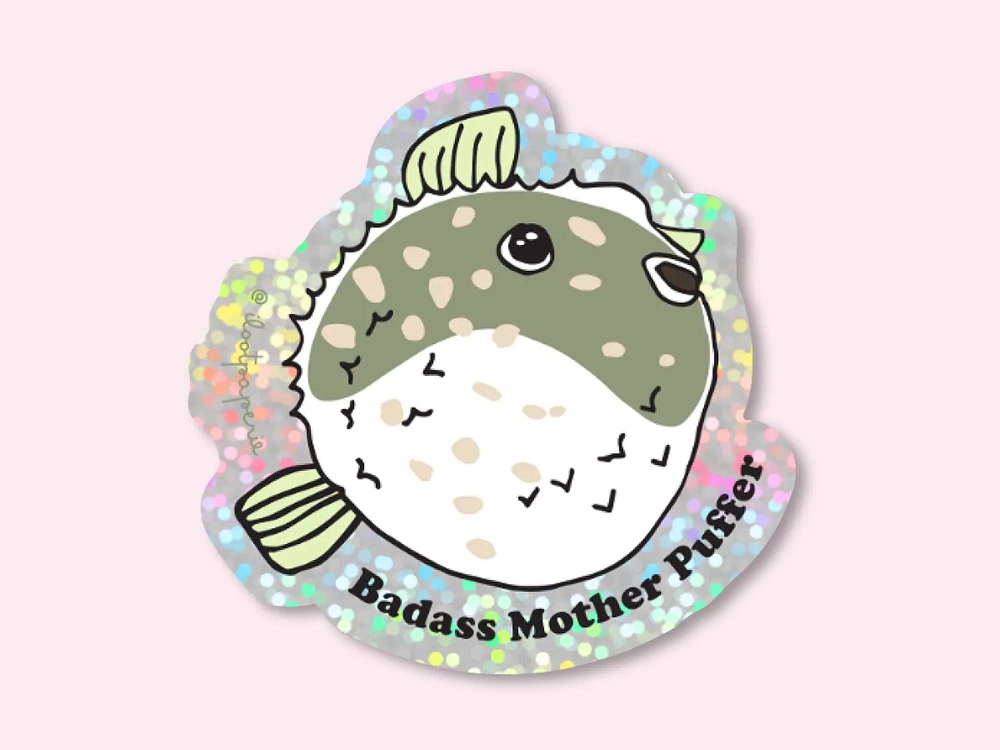 Badass Mother Puffer Fish Vinyl Sticker - Waterproof Decal for Laptops, Cars & Tumblers - Funny Marine Life Decoration