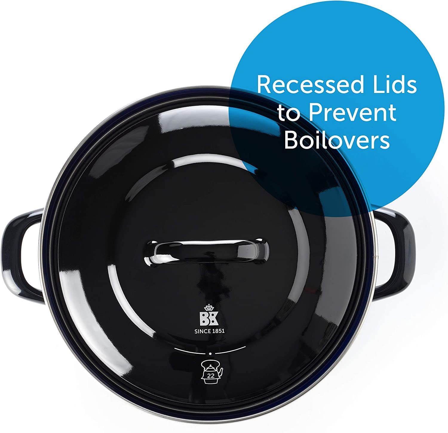 BK Indigo Dutch Heritage Round German Enameled Casserole Pot with Lid - PFAS-Free Ceramic Non-Stick Coating, 4.2L (24cm) - Induction, Oven & Dishwasher Safe - Black - Perfect for Soups, Stews & Family Dinners