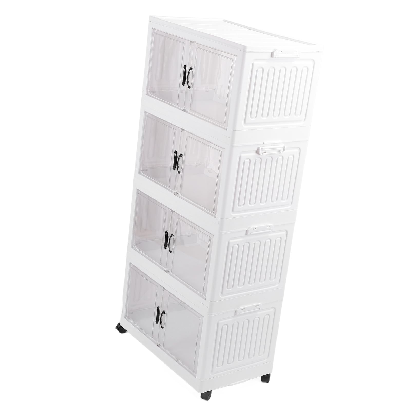 Foldable Storage Cabinet with Wheels - 4 Layer Plastic Organizer Bins for Home, Office & Dorm - Space Saving Folding Storage Solution for Closet, Toys, Books & Supplies