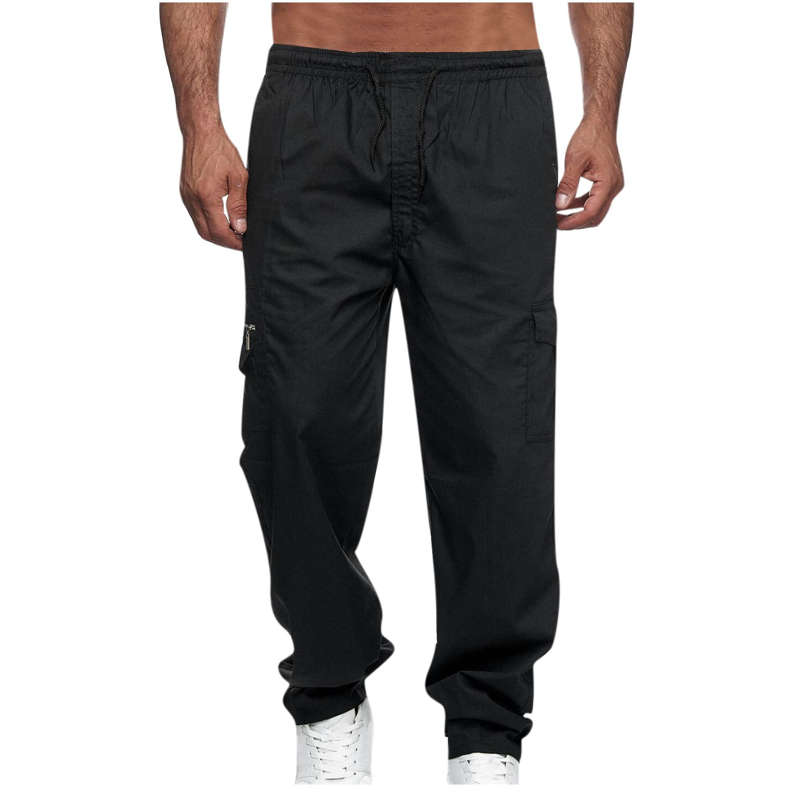 Men's Casual Cargo Jogger Pants - Cotton Blend Drawstring Trousers with Multiple Pockets | Comfortable Athletic Pants for Gym, Workout, Hiking & Everyday Wear
