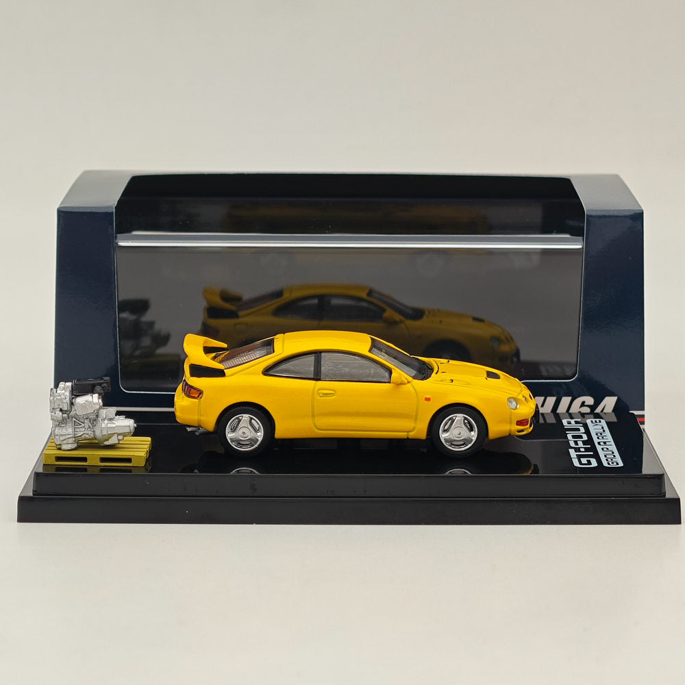 1/64 Scale Toyota Celica GT-Four ST205 WRC Edition Diecast Model Car with Engine - Yellow HJ641064AY - Collectible Toy for Car Enthusiasts & Perfect Gift for Racing Fans - Display, Play, or Add to Your Diecast Collection