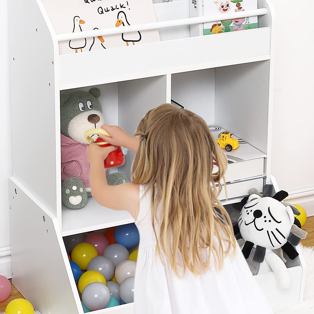 Wooden Kids Bookshelf & Toy Storage Organizer - Sturdy Toddler Book Shelf for Playroom, Nursery, or Bedroom - Perfect for Organizing Books, Toys & Decor in White