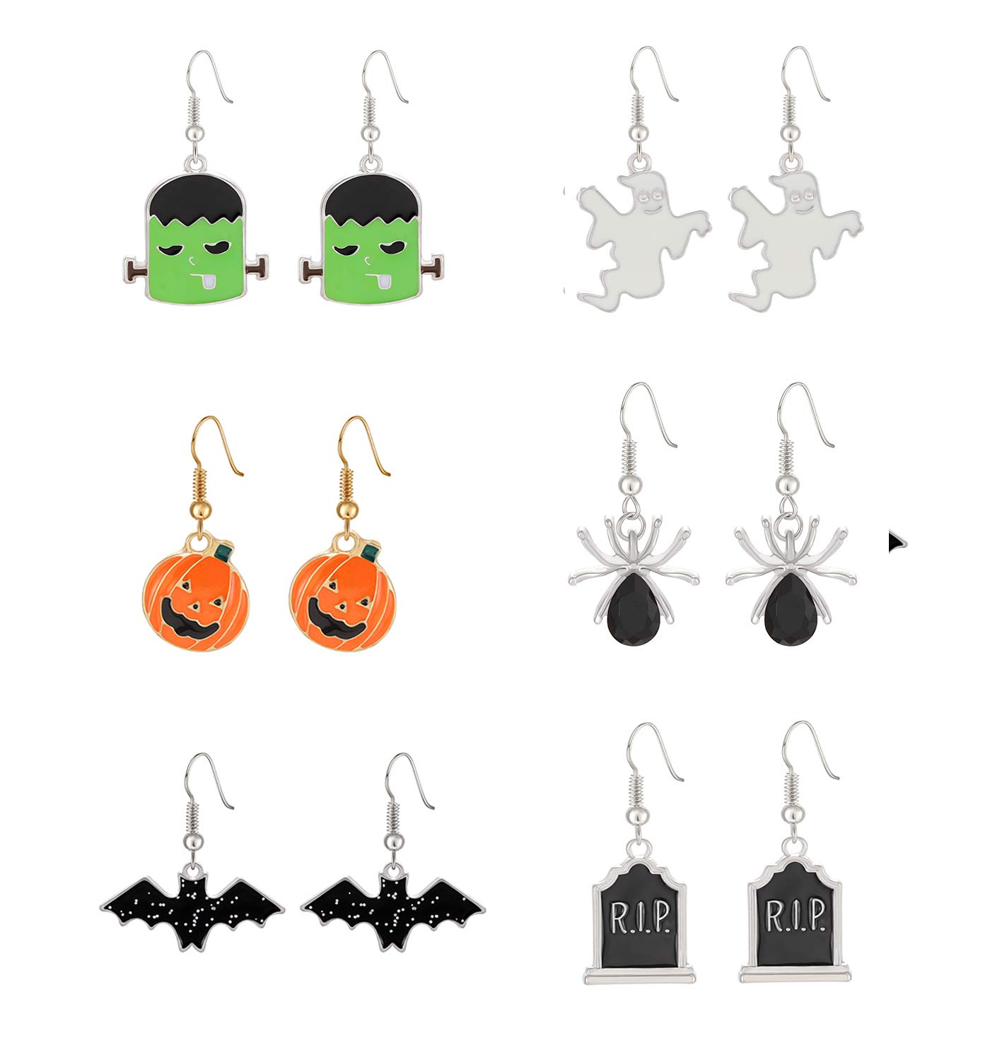Spooky Halloween Drop Dangle Earrings Set - Pumpkin Ghost Spider Bat Cat Hook Earrings for Women | Perfect for Halloween Parties, Costume Accessories & Gift Giving