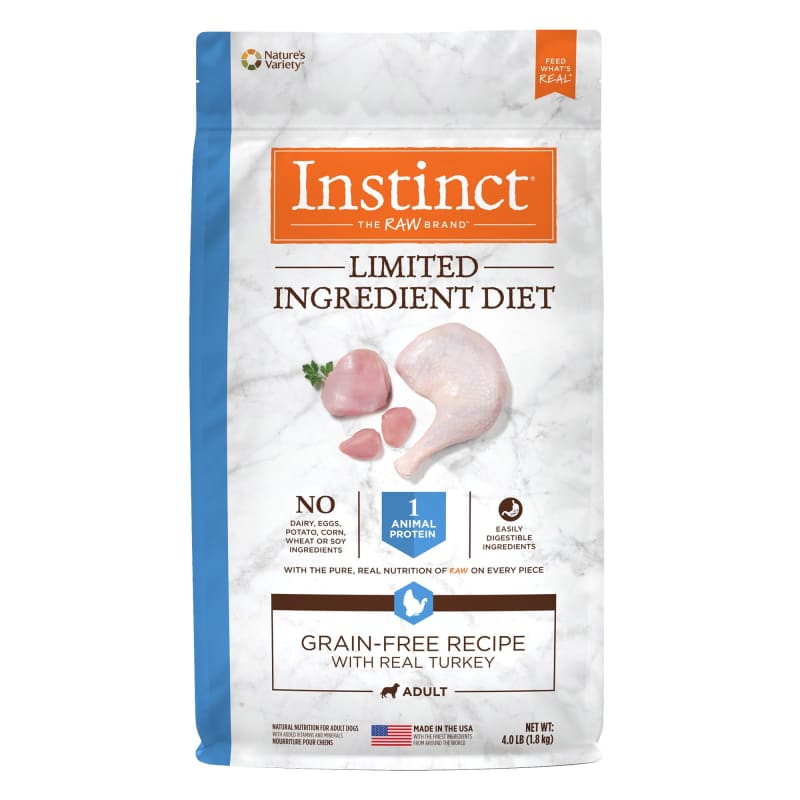 Instinct Limited Ingredient Grain-Free Dry Dog Food with Real Turkey - 4lb Bag | Hypoallergenic Dog Food for Sensitive Stomachs & Allergies | Perfect for Adult Dogs with Dietary Restrictions