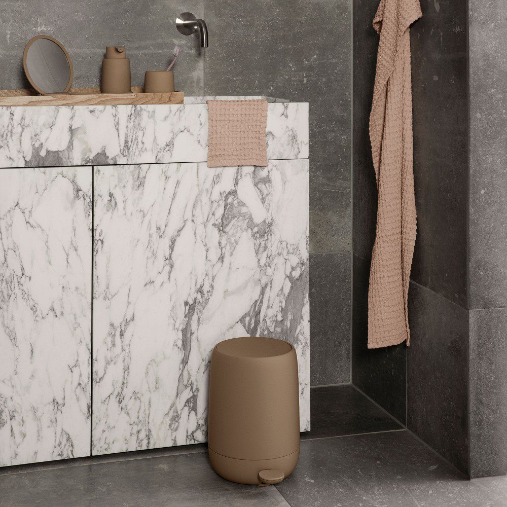 BLOMUS Sono Pedal Trash Can - 30cm Height, Large Size, Tan - Perfect for Kitchen, Bathroom & Office Waste Disposal
