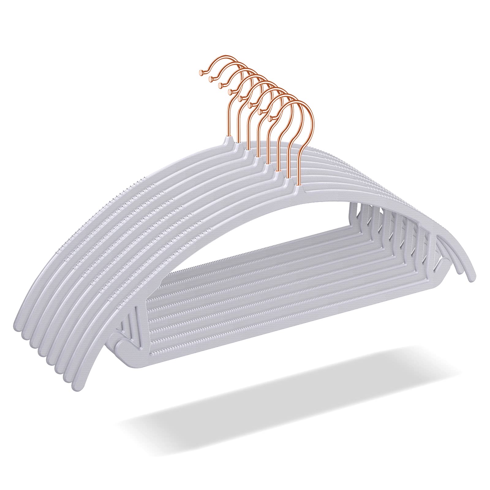 OIKA 50 Pack Rose Gold Plastic Hangers - Heavy Duty Non-Slip Space Saving Suit Hangers with Rounded Edges for Sweaters, Coats, Jackets, Pants, Shirts & Dresses - Grey - Perfect for Closet Organization and Retail Store Display