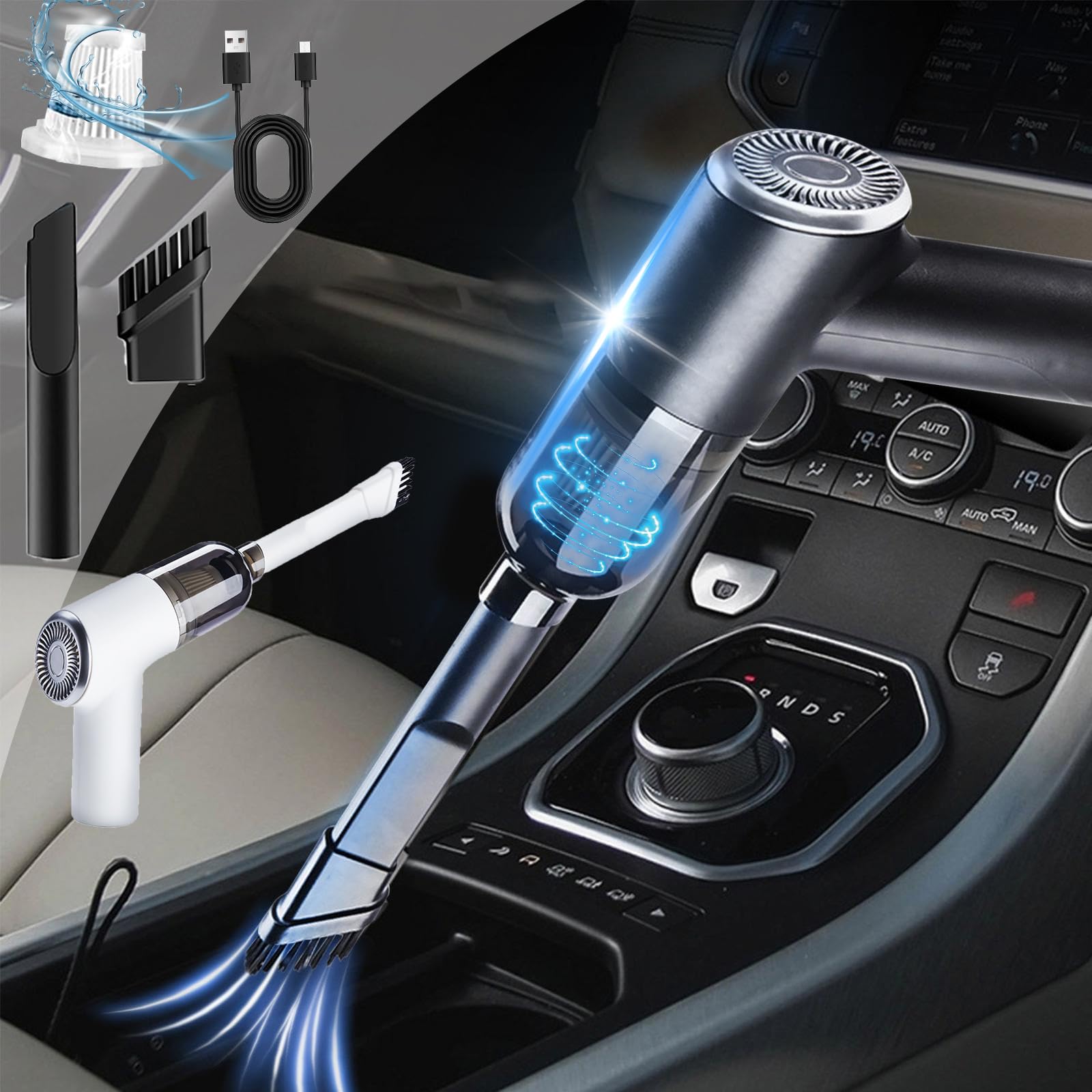 Powerful USB Rechargeable Car Vacuum Cleaner - Mini Handheld Vac for Car Detailing, Keyboard Cleaning & Tight Spaces (Black) | Perfect for Home, Office & Auto Interior Maintenance