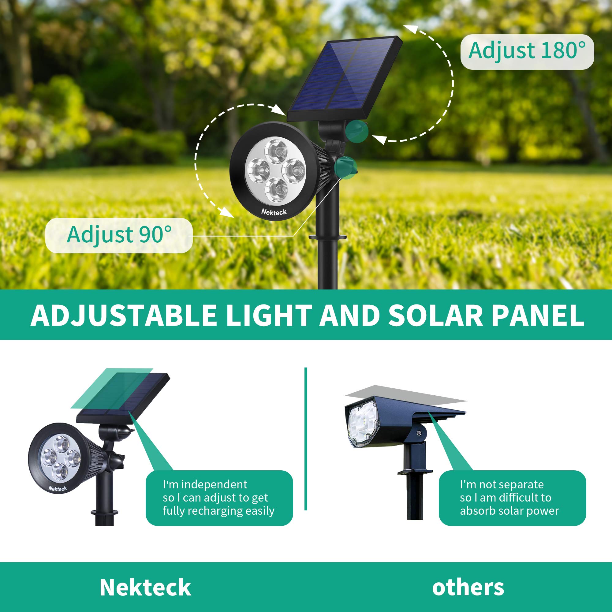Nekteck 6 Pack Solar Spot Lights Outdoor, Waterproof 2-in-1 Solar Powered Landscape Lights with Bright/Dark Sensing & Auto On/Off - Warm White for Yard, Garden, Pathway, Driveway, Patio & Pool Area Lighting