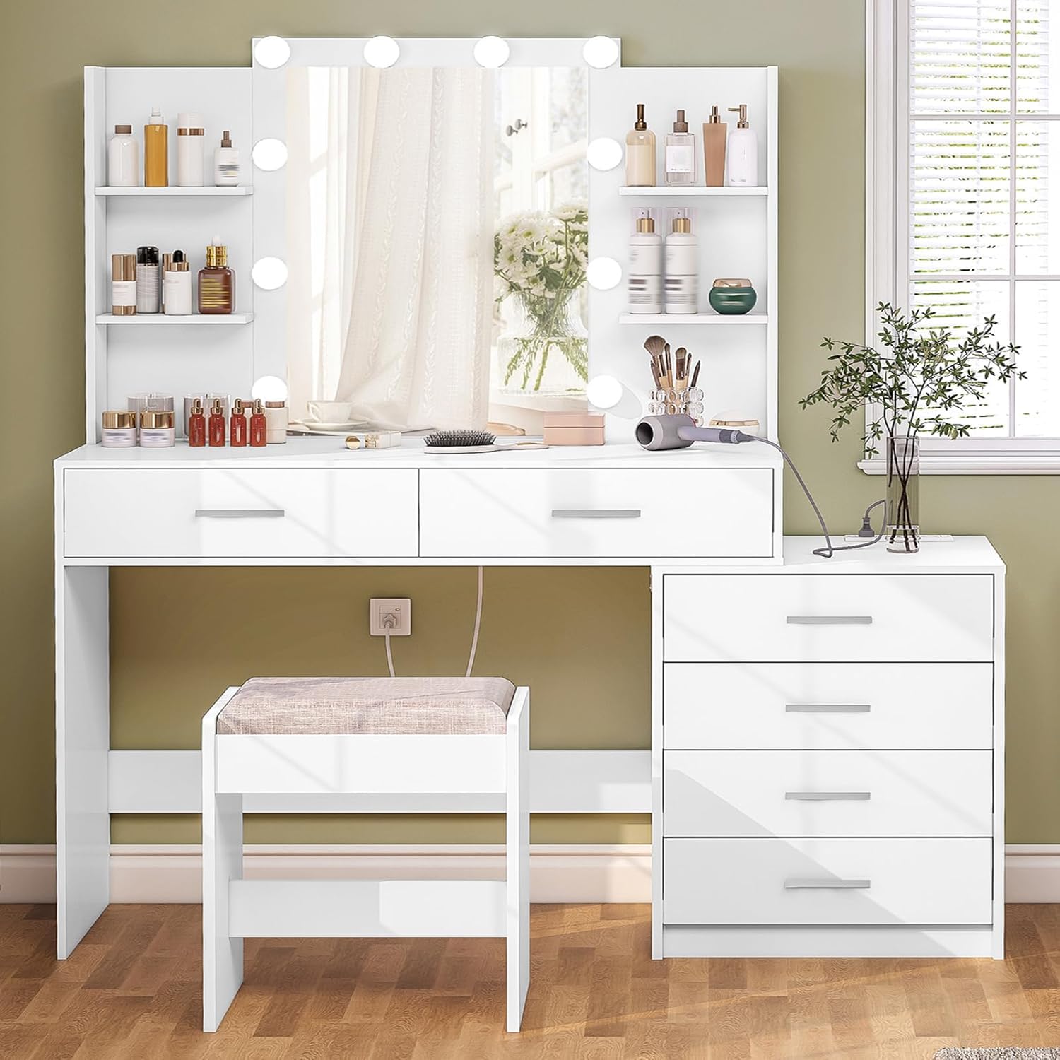 Vanity Desk with Mirror & LED Lights, 48