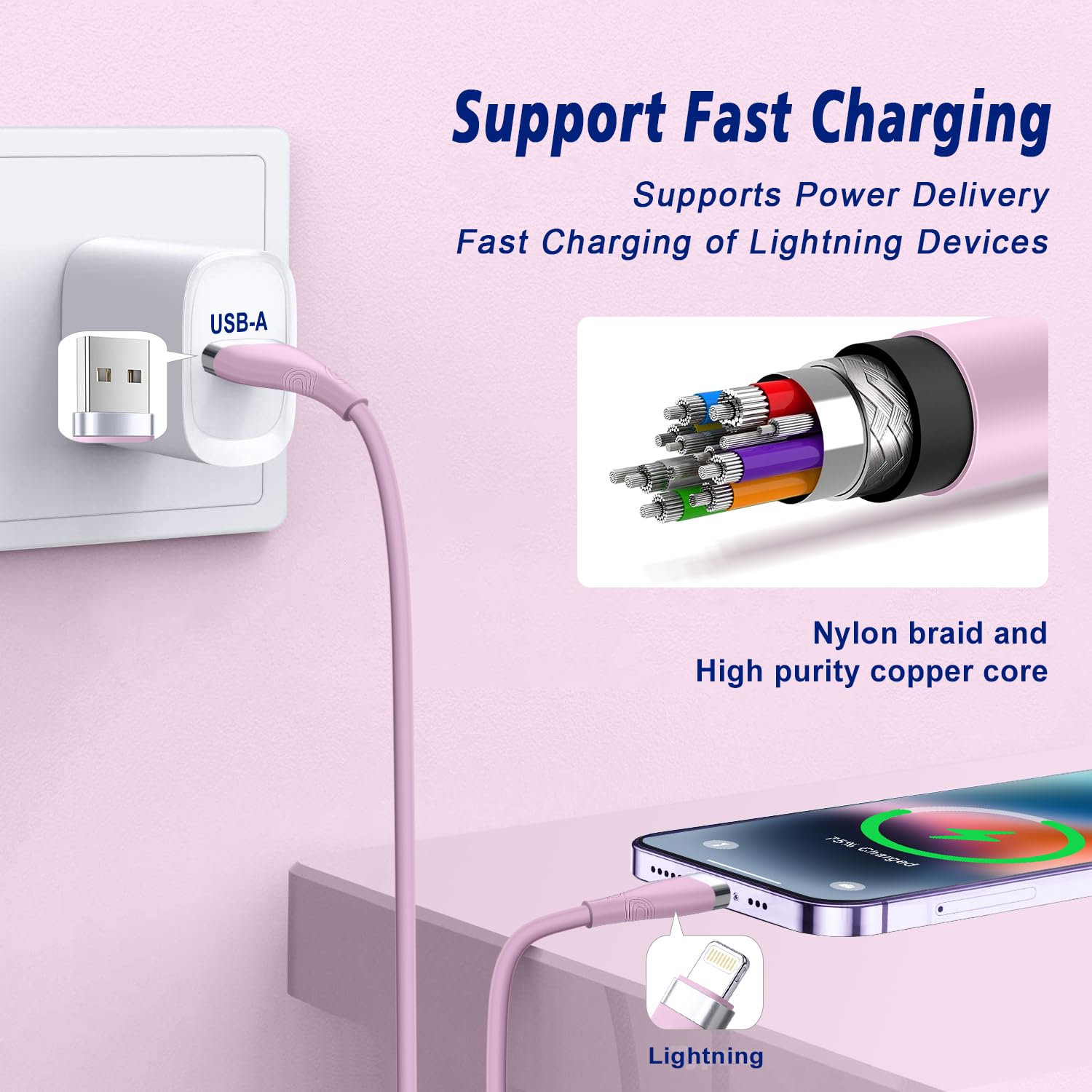 3-Pack Apple MFi Certified iPhone Charger 6FT Fast Charging USB to Lightning Cable - Compatible with iPhone 14/13/12/11/Pro Max/XR/XS/X/8/7/6 Plus/SE & iPad (Multi-Color) - Perfect for Home, Office & Travel Charging