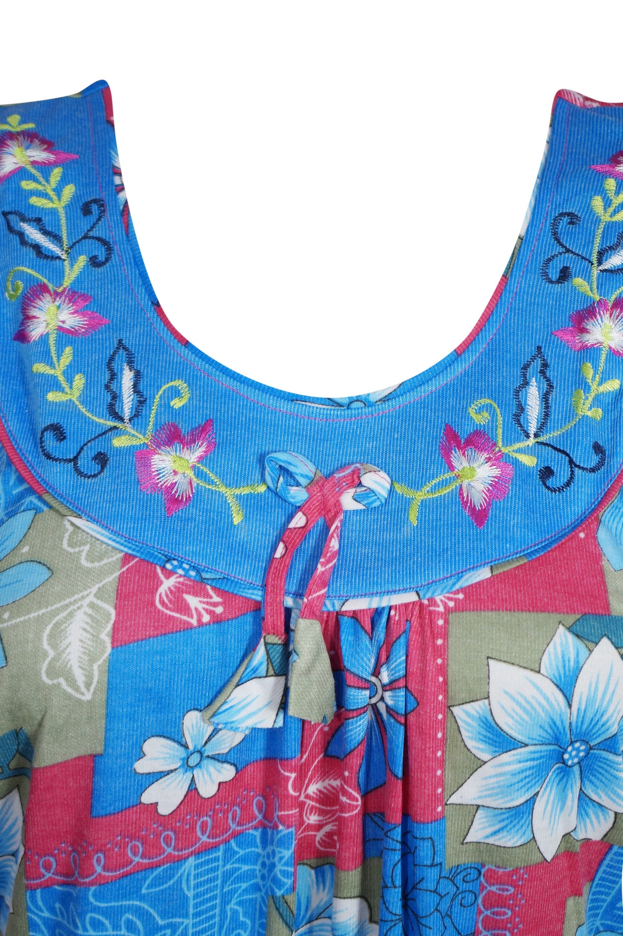 Maxi Dress for Women - Blue Floral Printed Sleepwear Nightgown, Loose Comfortable Long Dress for Sleeping, Lounging & Summer Wear