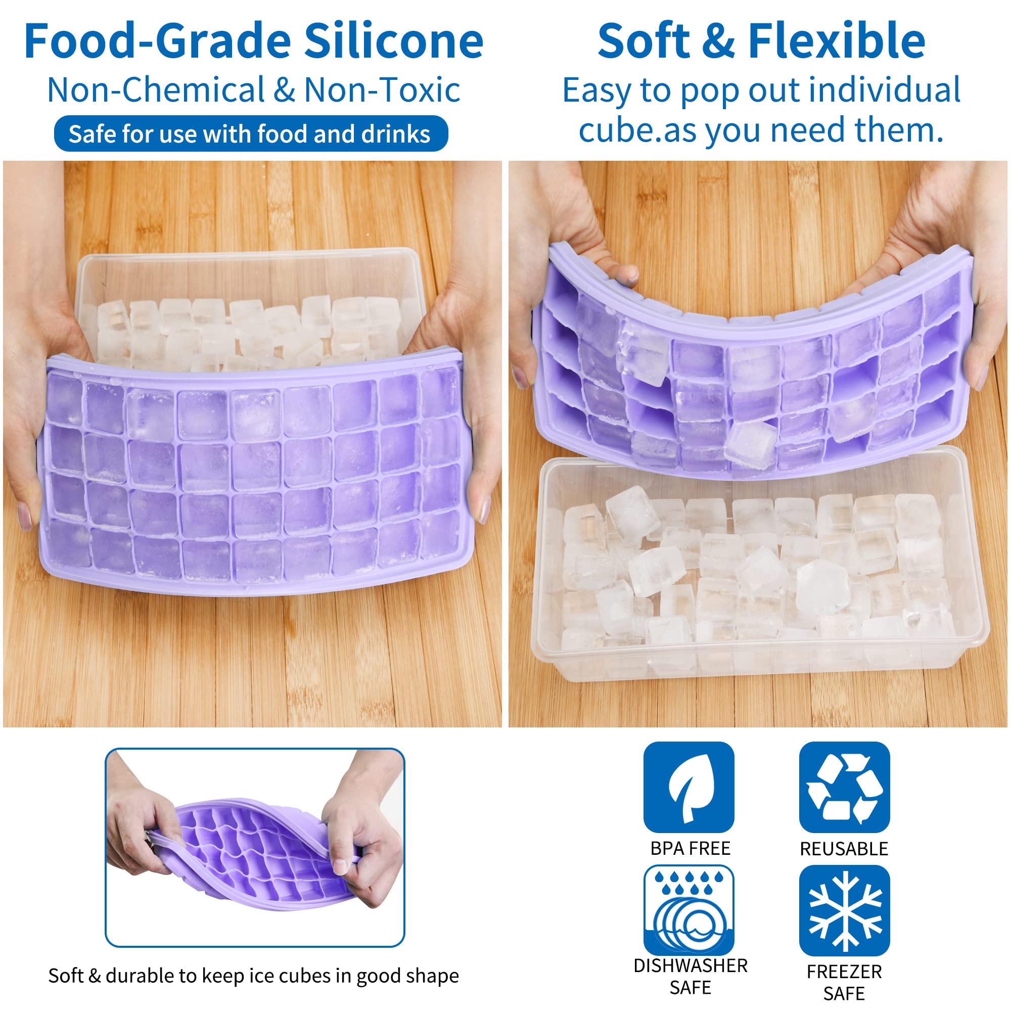Food-Grade Silicone Ice Cube Tray with Lid & Storage Bin - 36 Small Nugget Ice Molds for Freezer | Easy-Release, Spill-Resistant Cover & Bucket | Flexible Ice Cube Maker with Scoop - Perfect for Cocktails, Smoothies & Home Bars