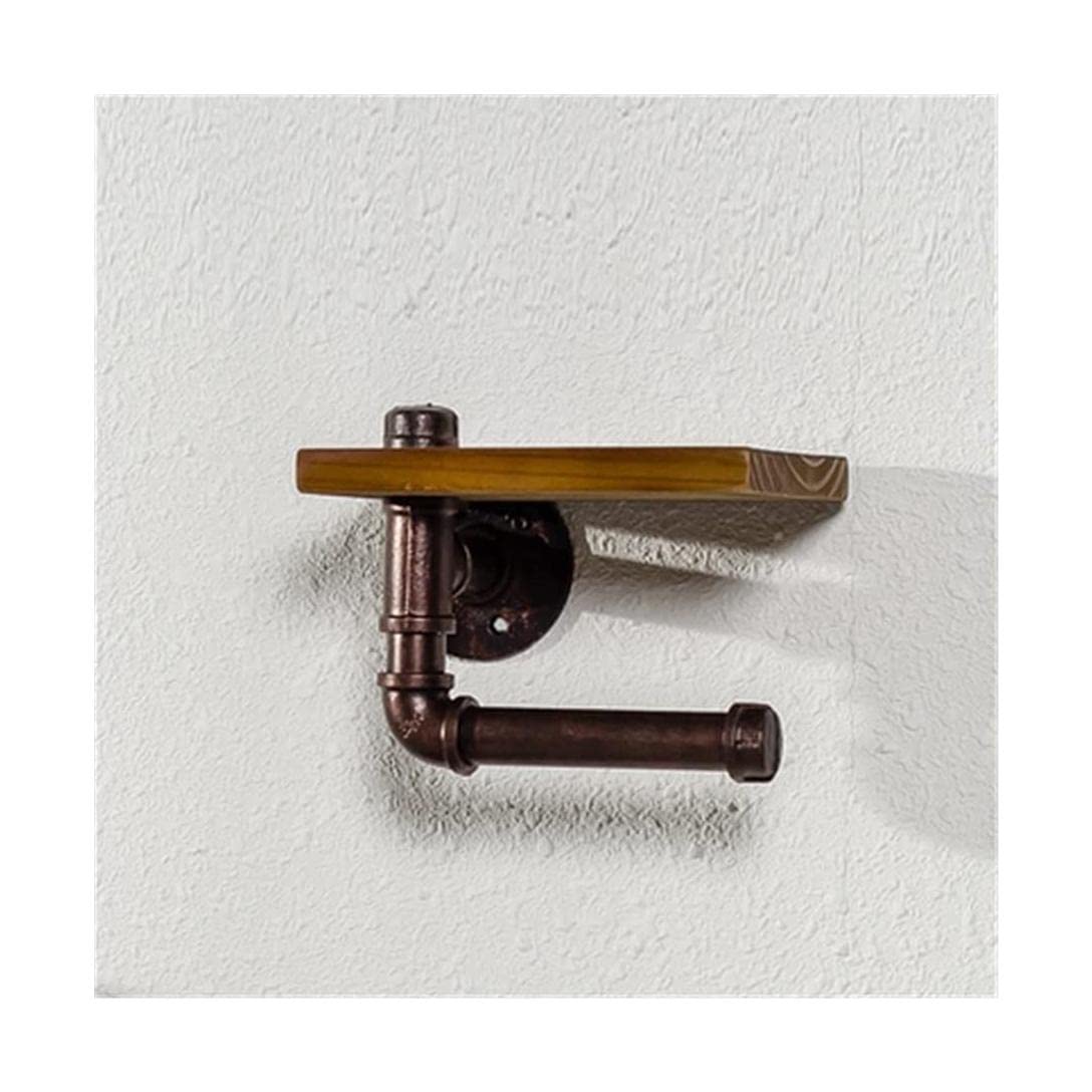 Iron Toilet Paper Holder with Wooden Shelf - Heavy Duty Bathroom & Hotel Toilet Roll Hanger - Space Saving Wall Mounted Design for Modern Homes, Apartments, and Restrooms