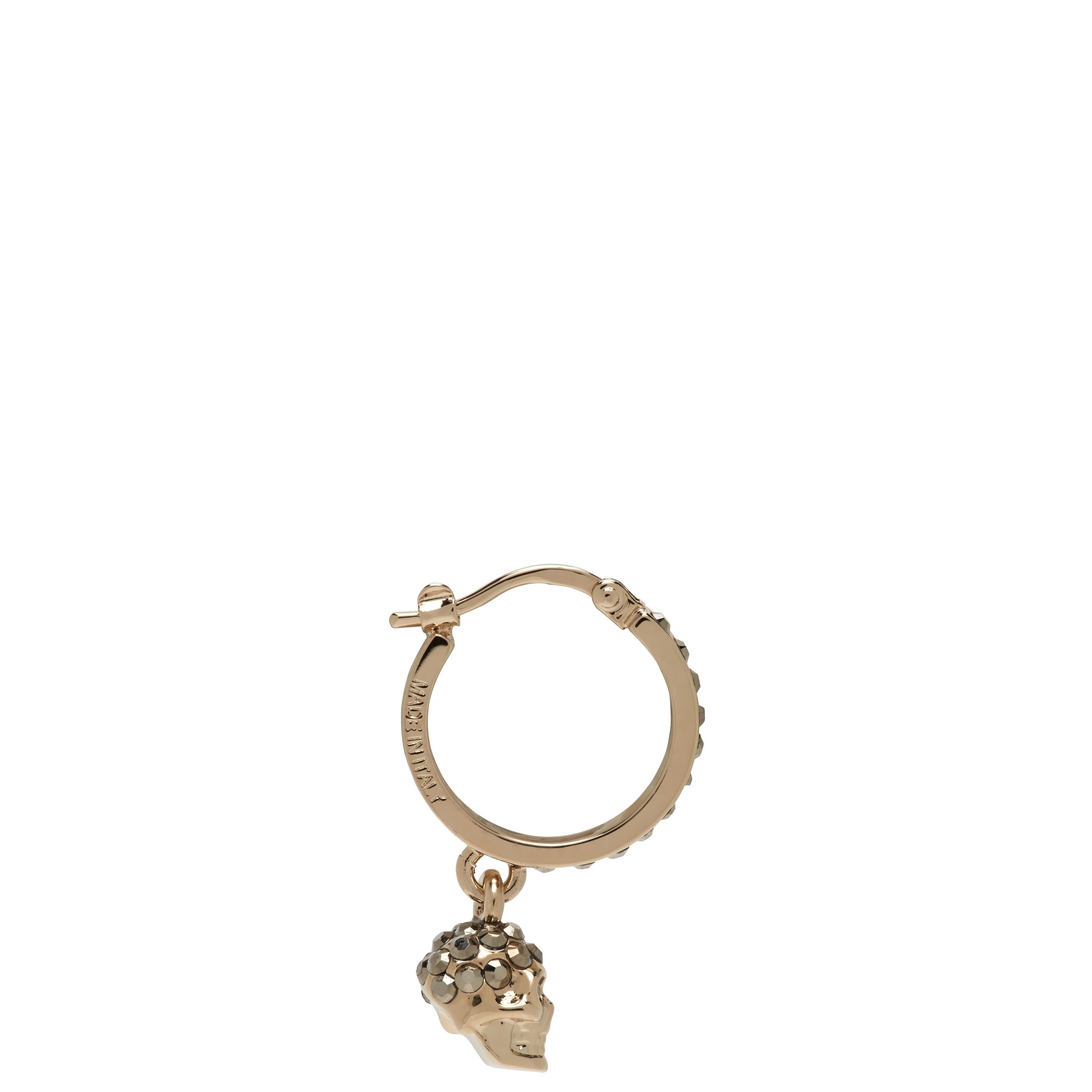 Skull Creole Mini Earrings - Pale Gold & Grey Crystal Stud Earrings for Women | Gothic Jewelry, Punk Style Accessories for Parties, Concerts & Everyday Wear