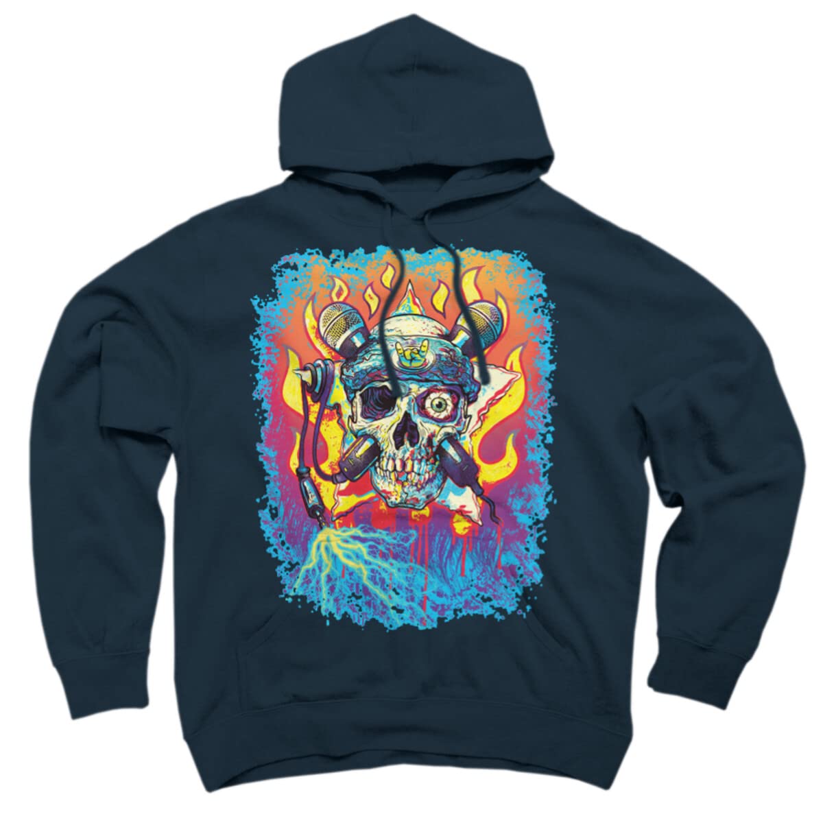 Vintage Rock 'n' Roll Skull with Crossbone Microphones Graphic Pullover Hoodie | Unisex Old School Band Tee by MudgeStudios | Perfect for Concerts, Music Festivals & Streetwear Fashion