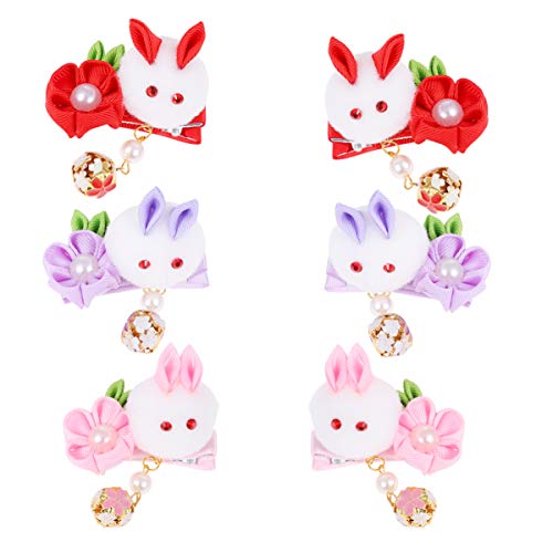 Lurrose 6pcs Cute Rabbit Hair Clips - Bunny Hair Pins with Soft Fabric for Girls & Women - Stylish Barrettes for School, Party, and Daily Hair Accessories