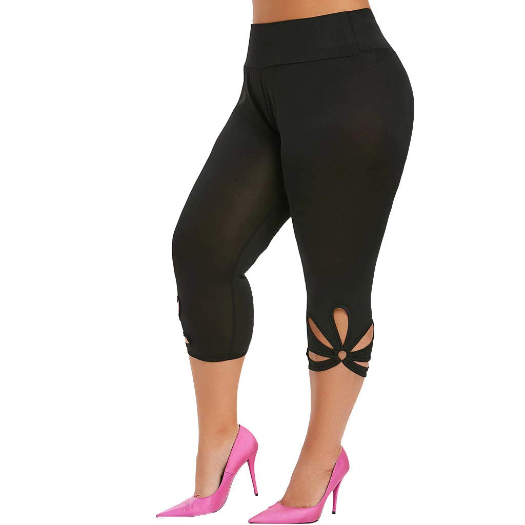 **KCocoo Women's Plus Size High Waisted Butt Lifting Capri Leggings – Floral Print, Tummy Control, Calf Cut Out – Perfect for Yoga, Workout & Casual Wear**