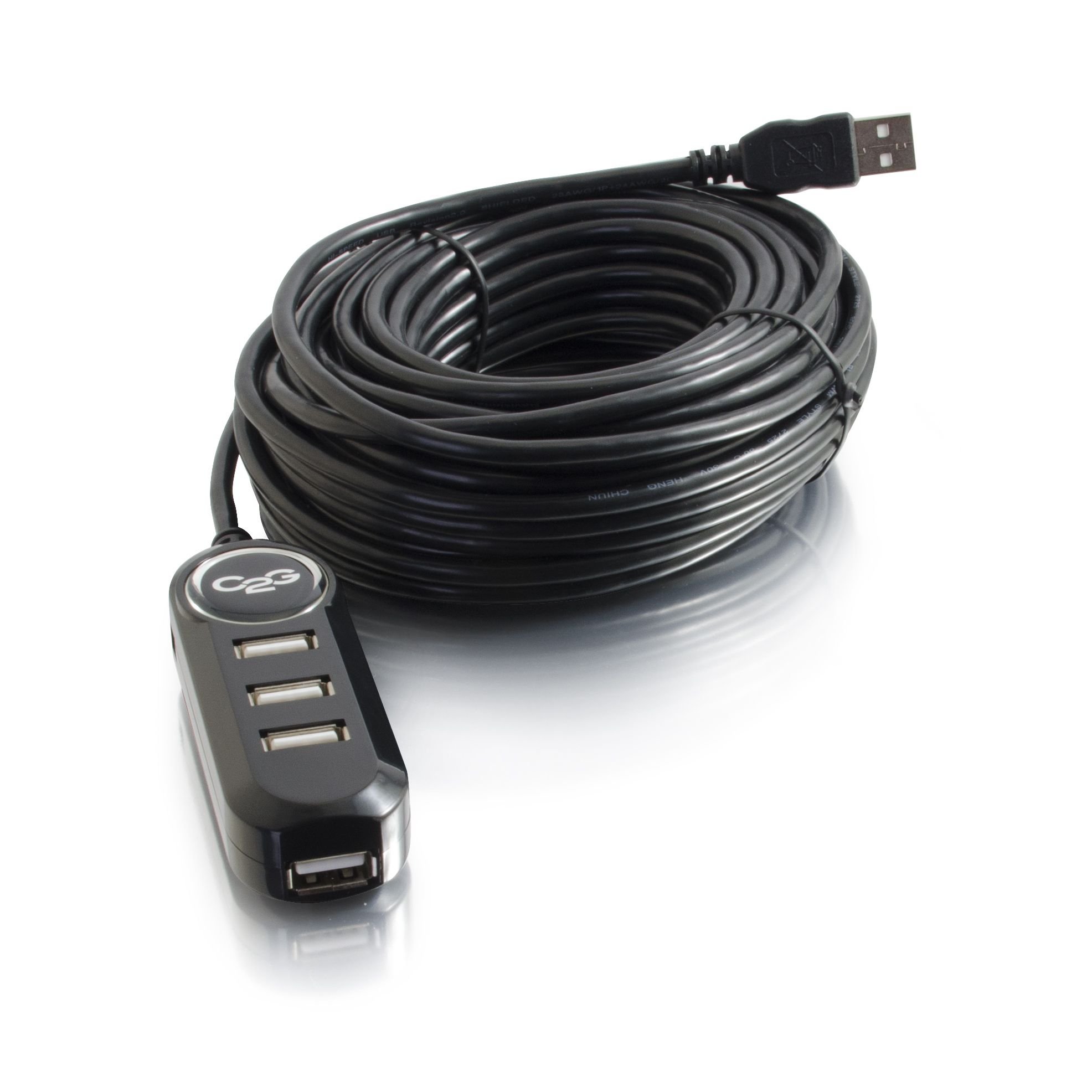 C2G 39.4 Feet USB Extension Cable - USB A Male to 4-Port USB A Female Hub - 12M High-Speed Data Transfer Cable for PC, Laptop, Printer, Hard Drive - Black (Model 38990) - Perfect for Home Office & Gaming Setup