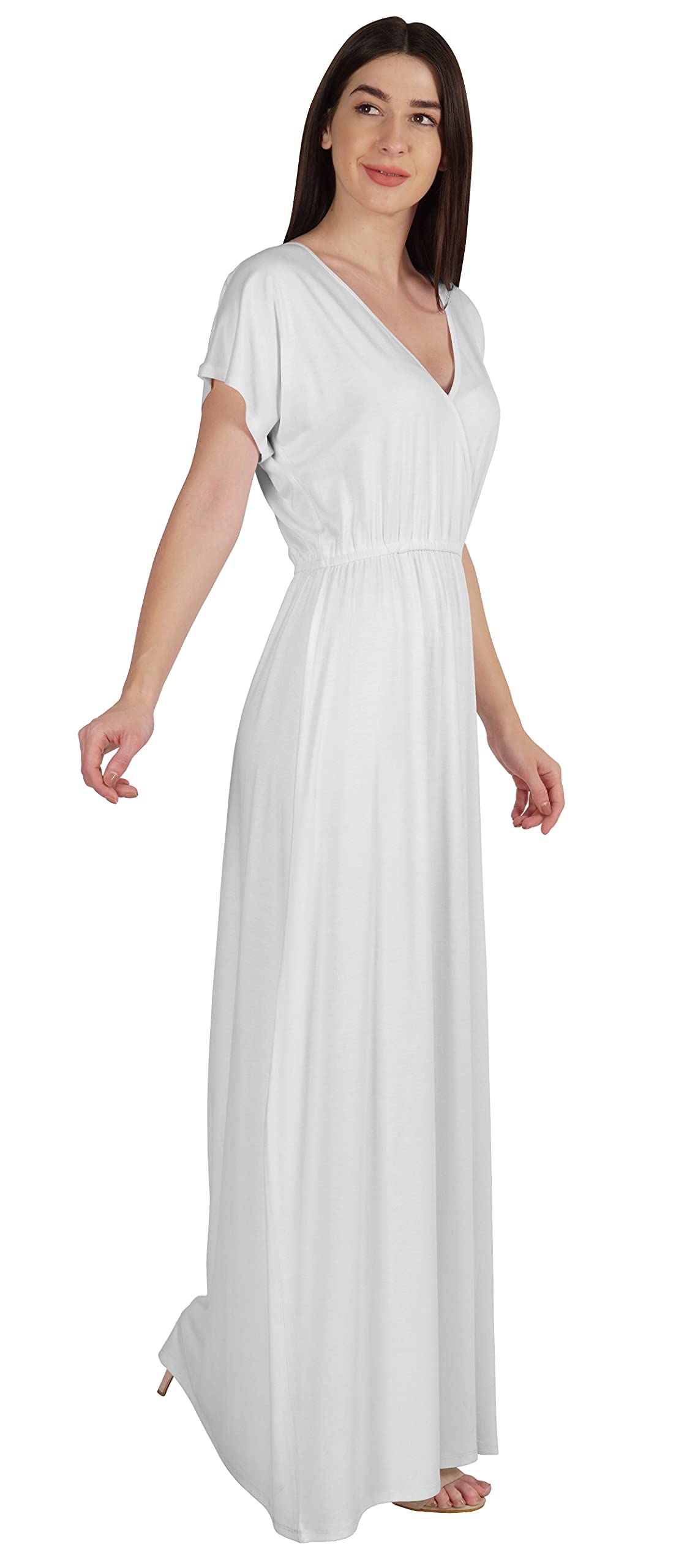Inkmeso Wrap Style Jersey Maxi Dress - Gathered Waist Summer Casual Long Dress for Women | Perfect for Beach, Vacation & Everyday Wear