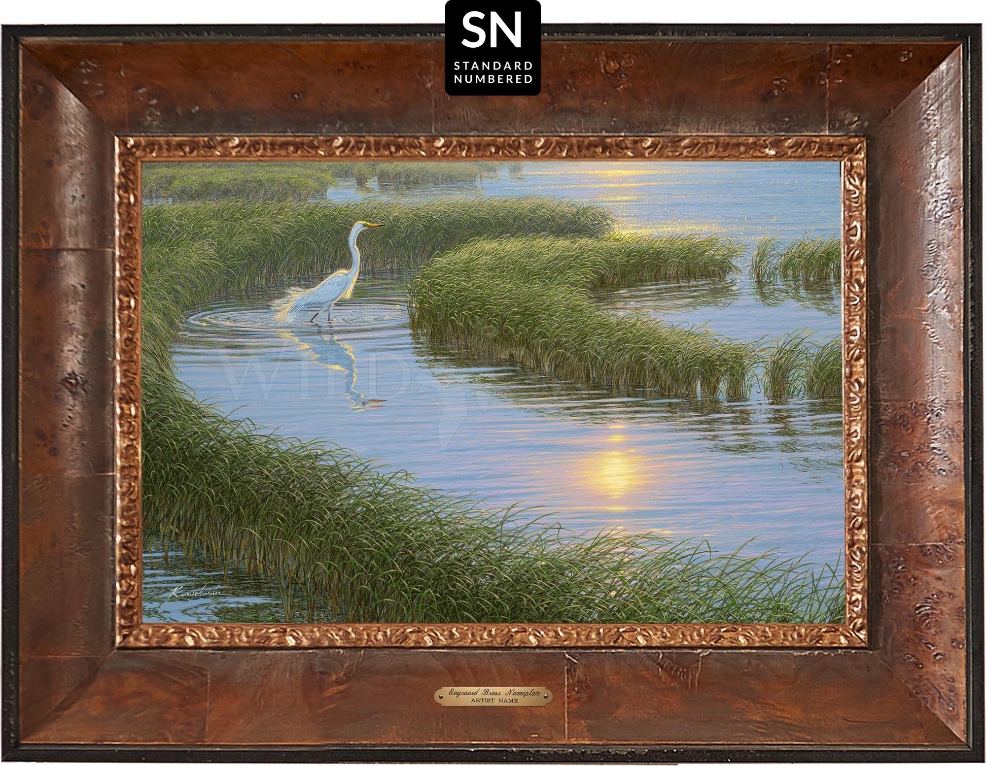 Evening Solitude - White Egret Art Print | Standard Numbered Edition (SN) | Home Decor, Office Wall Art, Gift for Nature Lovers