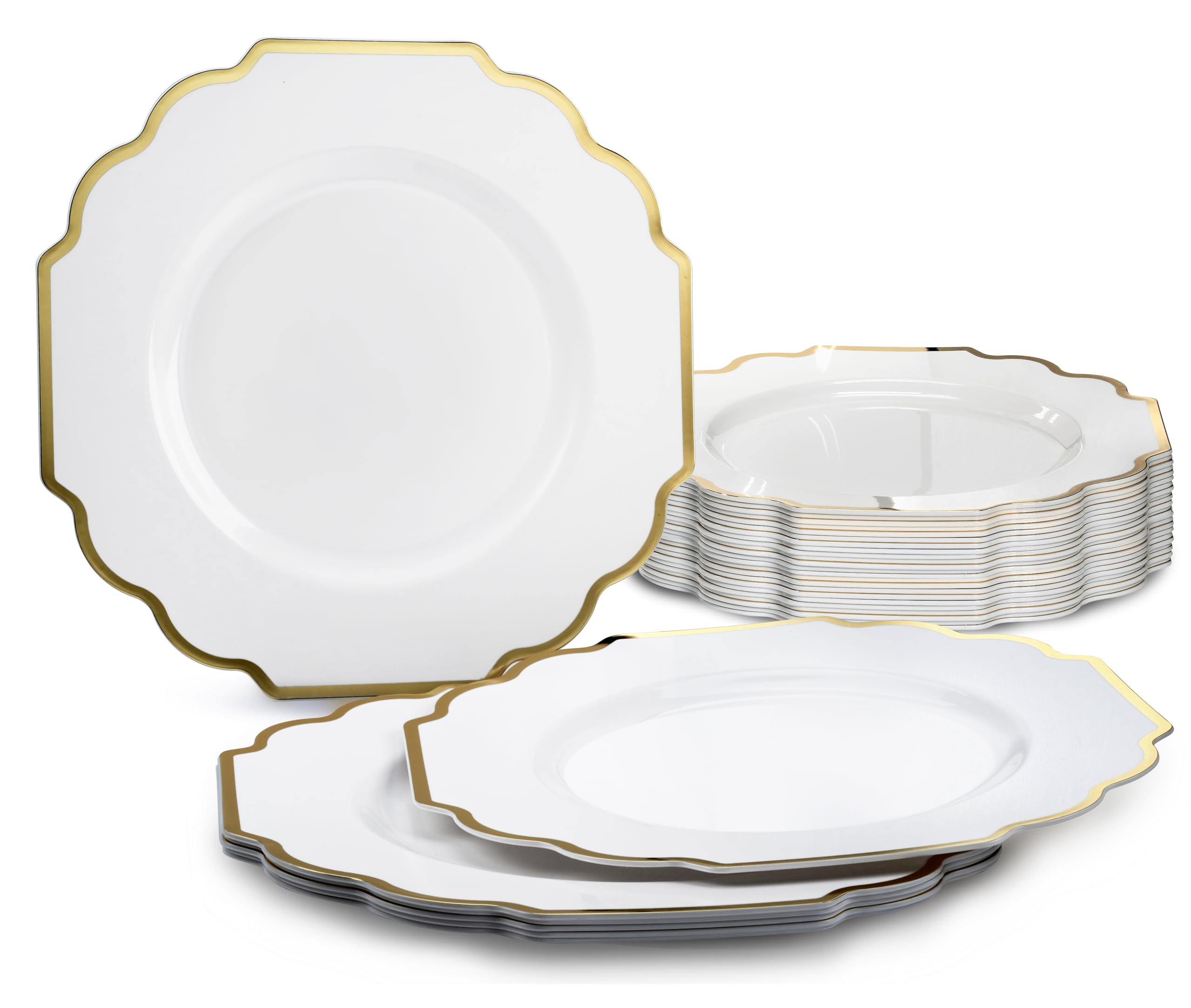 40-Pack Heavyweight Disposable Plastic Plates - 10.5'' Elegant White & Gold Dinner Plates for Weddings, Parties & Special Events | Durable & Stylish for Catering, Banquets & Home Celebrations