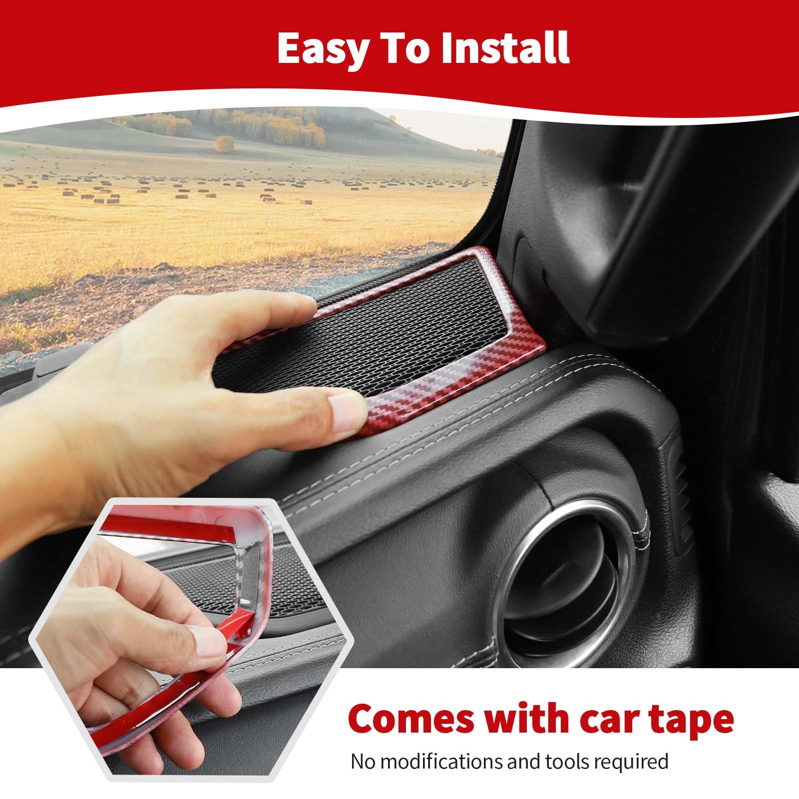 Jeep Wrangler JL JLU & Gladiator JT A Pillar Speaker Trim Cover (2018-2024) - Red Carbon Fiber Interior Accessories (2-Piece Set) | Upgrade Your Off-Road Vehicle's Interior Style & Sound System Protection