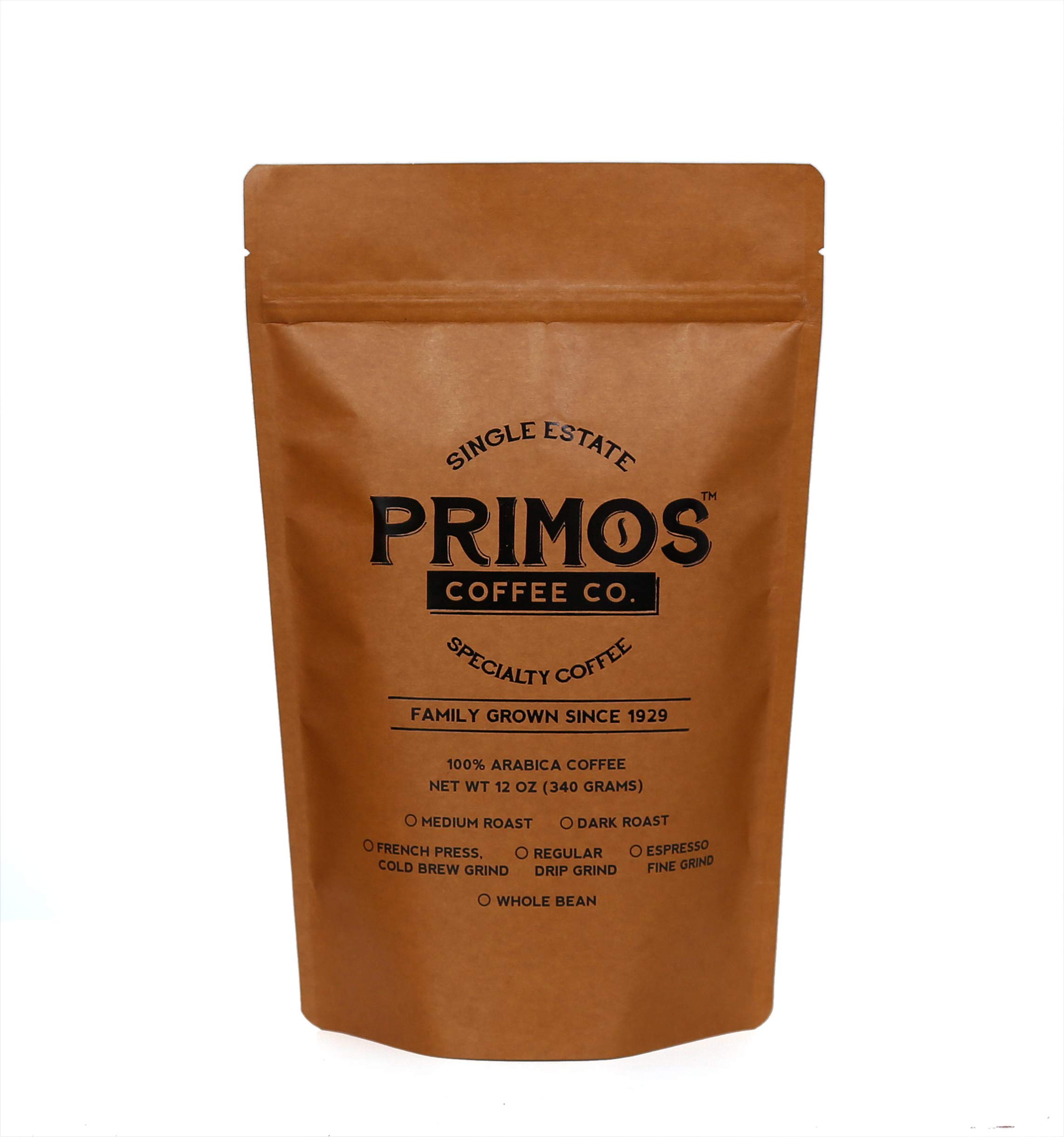 Primos Coffee Co Dark Roast Specialty Coffee - Coarse Ground for French Press (12 Oz) | Perfect for Home Brewing, Camping & Office Use