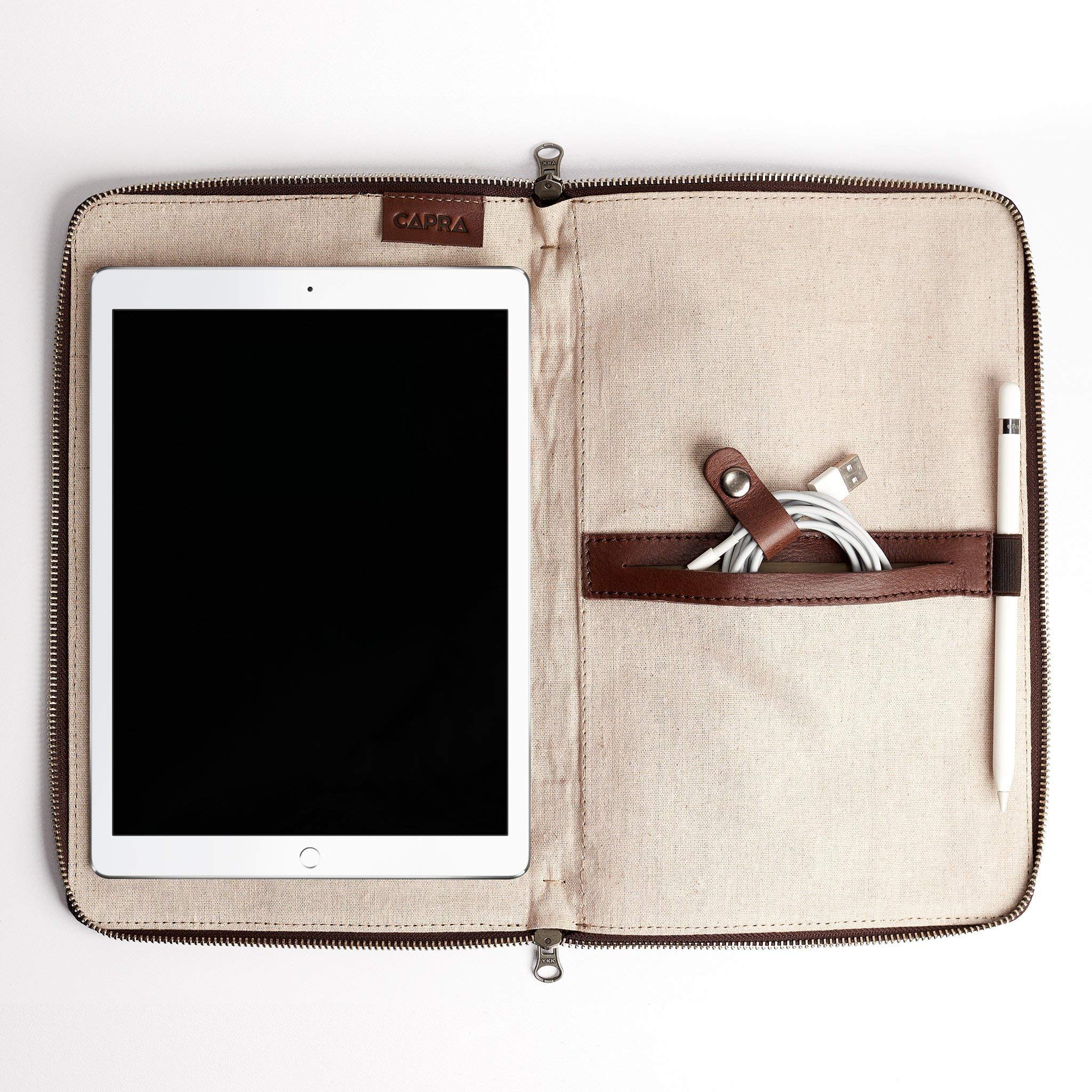 Premium Brown Leather Laptop Tablet Bag for Men - Business Document Holder Portfolio Organizer - Slim Work Folio Sleeve Case - Office Essentials & Professional Gifts for Men - Perfect for Business Meetings, Commuting & Work Travel