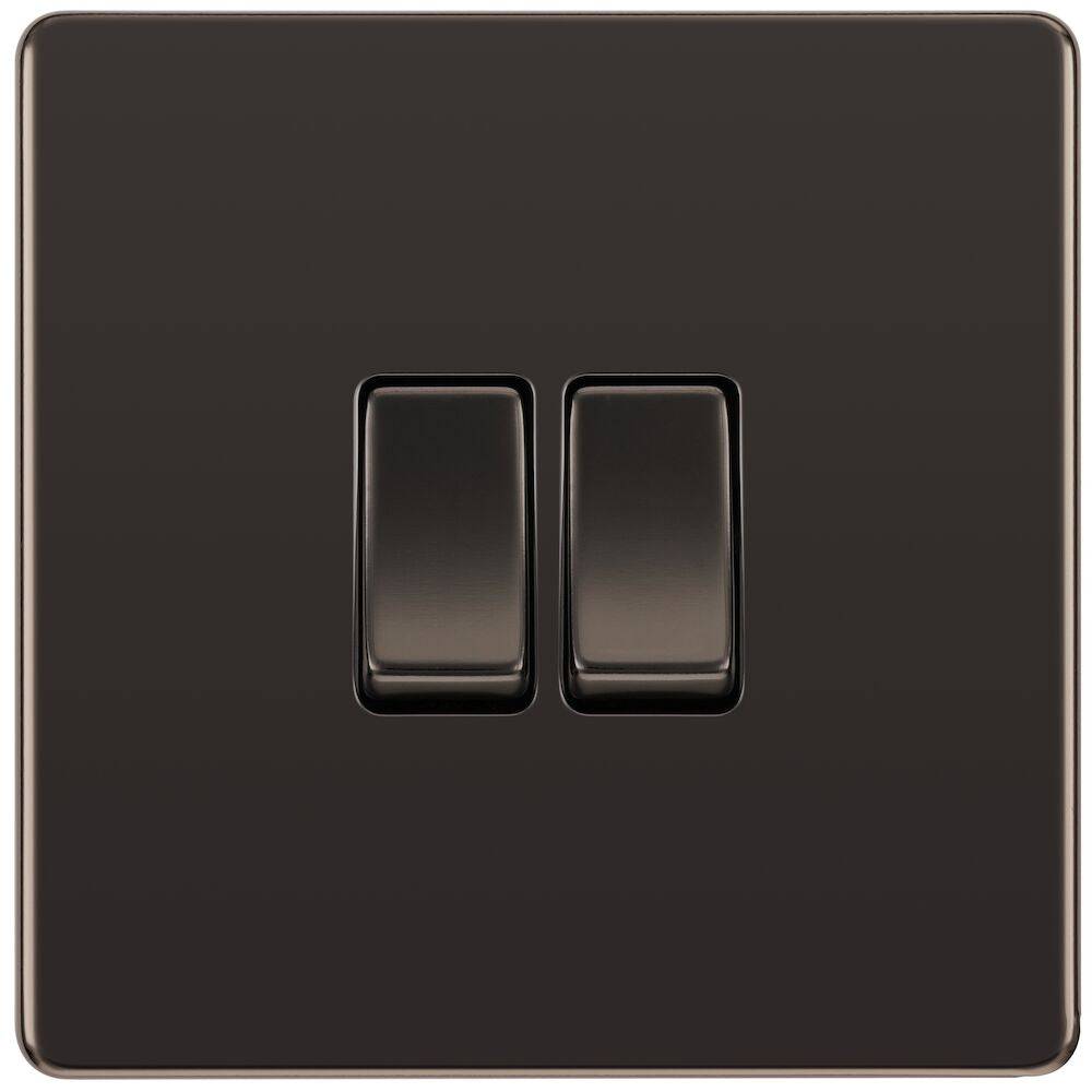 BG Nexus Screwless Black Nickel 2G 2W Light Switch FBN42 - Modern Electrical Switch for Home & Office Decor