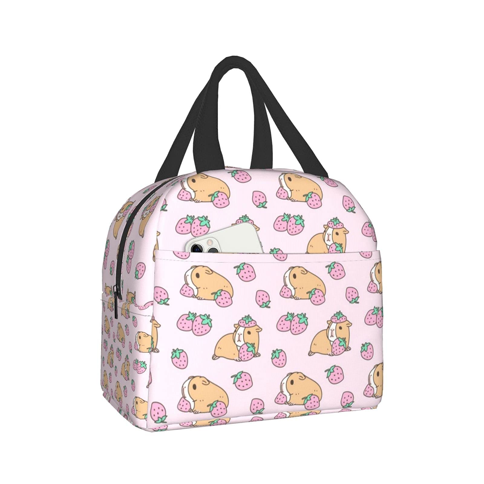 Insulated Pink Guinea Pig Strawberry Lunch Bag for Women & Men - Leakproof Lunch Box Container for Office, Work, School, Picnic & Beach Outings