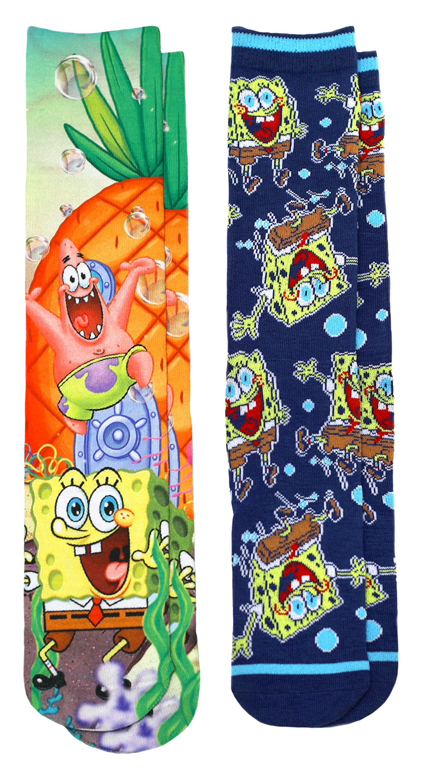 Nickelodeon SpongeBob SquarePants Crew Socks for Men - 2 Pairs Photorealistic Novelty Socks (Sizes 6-12) - Perfect for Cartoon Fans, Gifts & Casual Wear