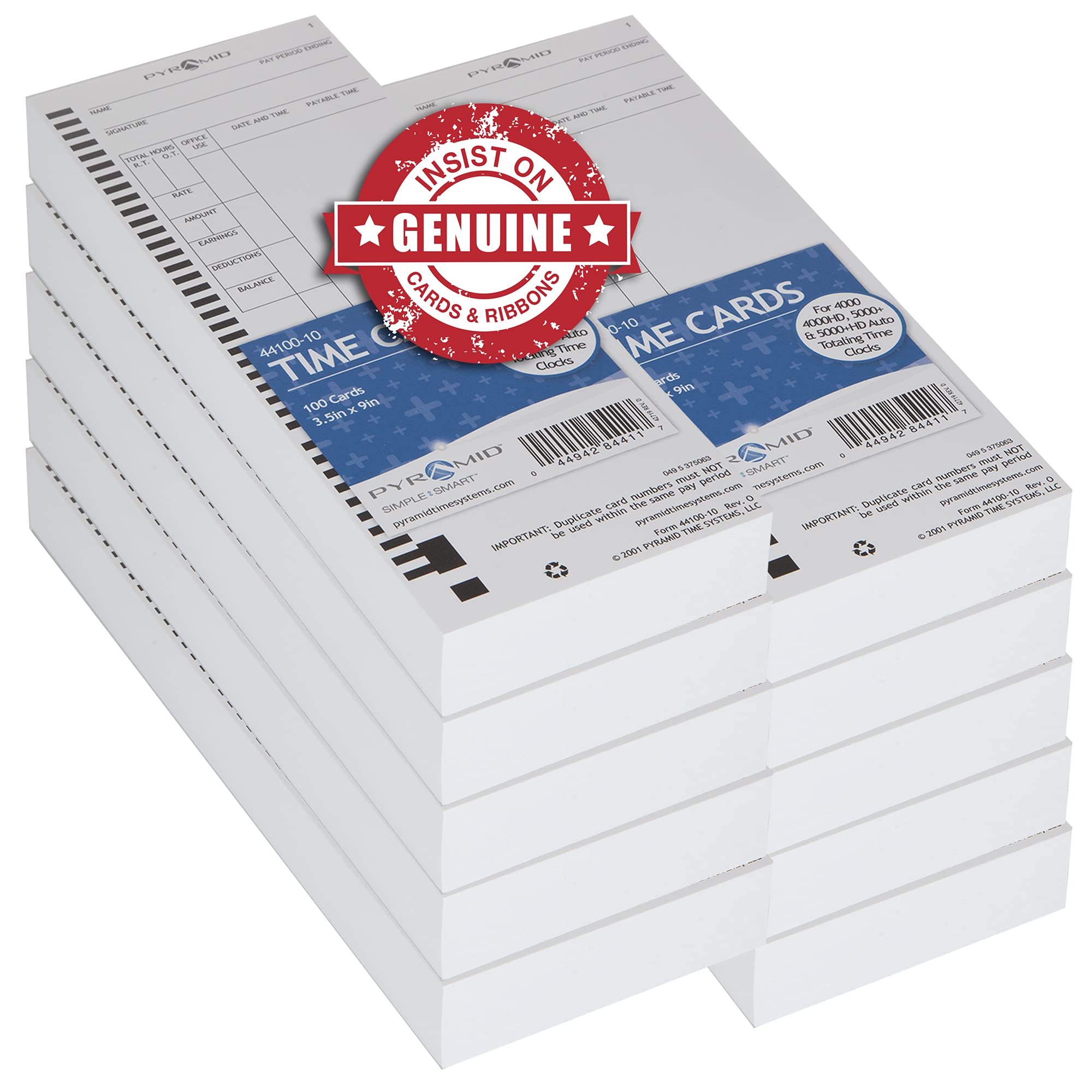Authentic Pyramid Time Cards (1,000 Count) - Compatible with 4000, 4000Pro, 4000ProK & 5000 Series Time Clocks - Ideal for Employee Time Tracking & Payroll Management in Offices & Businesses