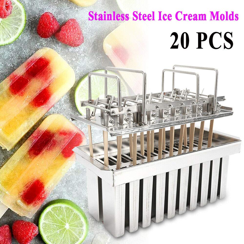 20-Piece Stainless Steel Popsicle Molds - DIY Ice Cream, Ice Pop & Lolly Maker with Sticks - Perfect for Homemade Frozen Treats, Summer Snacks & Kids Party Desserts