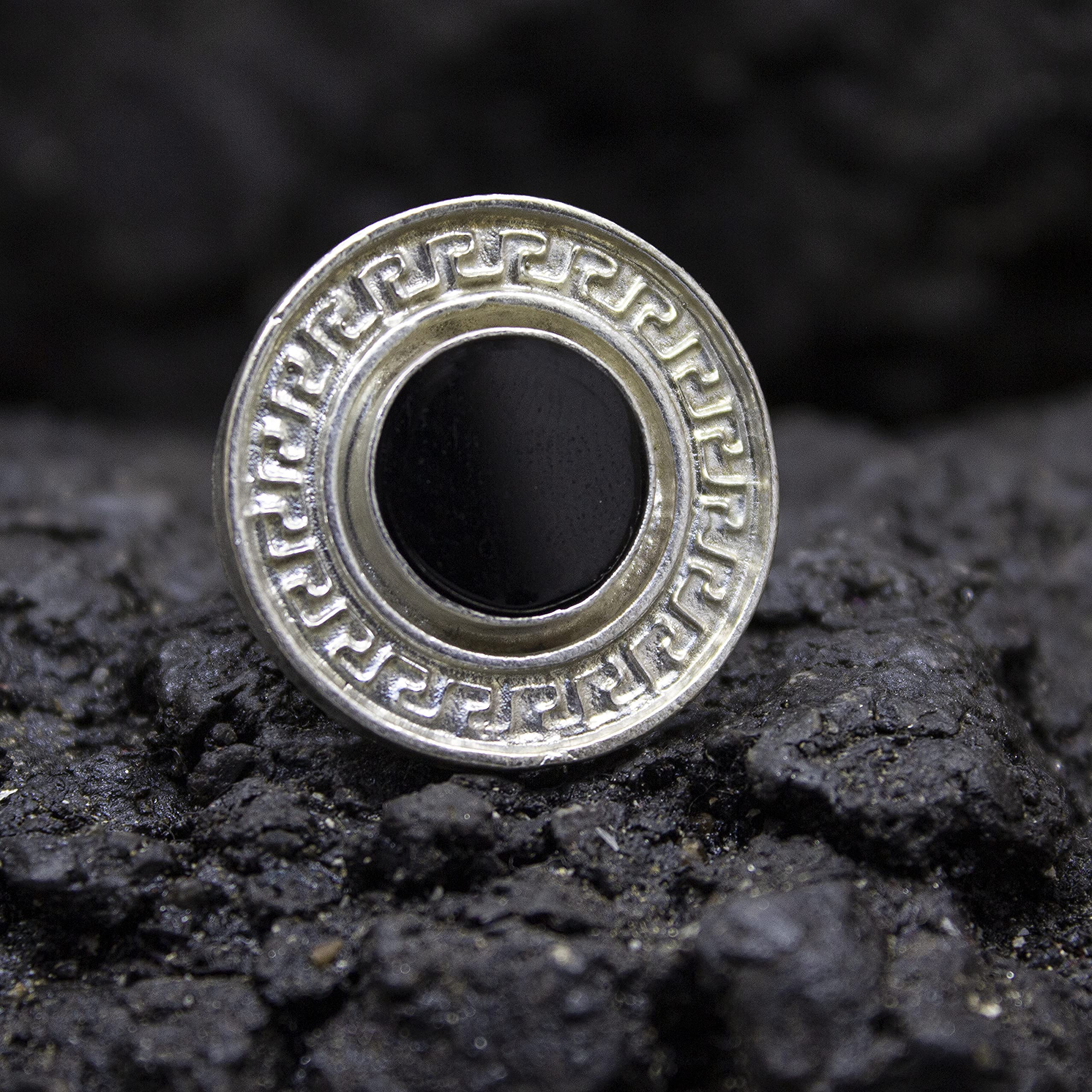 Greek Meander Black Onyx Ring - Handmade 925 Sterling Silver Eternity Key Ring | Ancient Roman Jewelry with Meander Symbol by Pellada | Perfect for Weddings, Anniversaries & Special Occasions