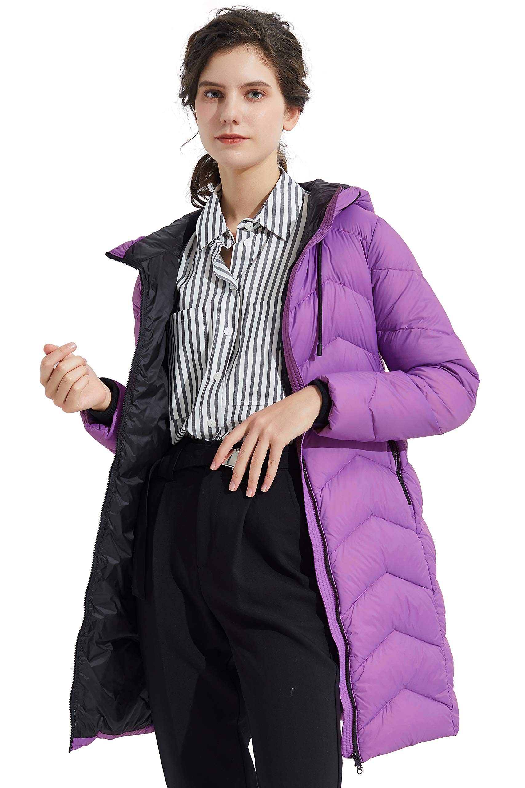 Orolay Women's Winter Hooded Down Jacket - Asymmetrical Puffer Coat for Cold Weather | Warm Long Parka for Outdoor Activities, Travel & Daily Commute