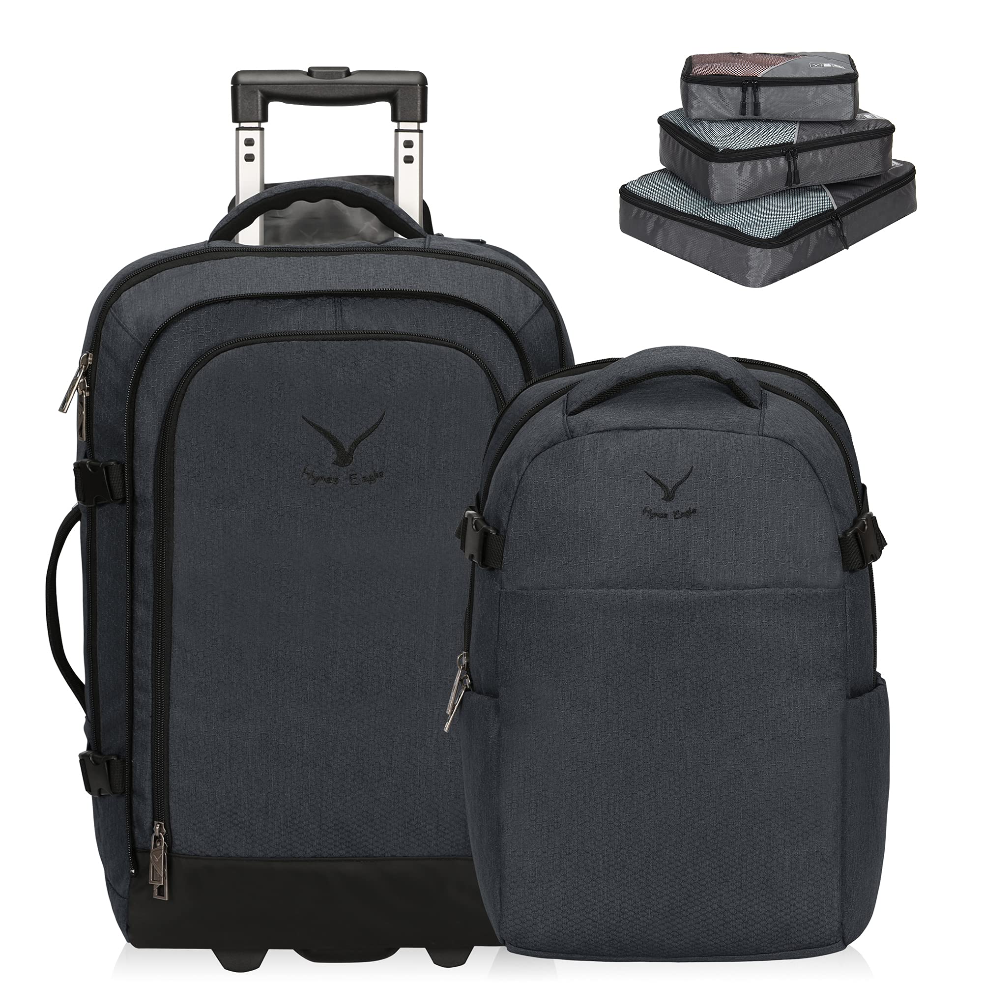 Hynes Eagle 22 Inch Rolling Carry On Backpack for Air Travel - 2 in 1 Wheeled Suitcase & Travel Backpack (63L) for Men & Women - Perfect for Business Trips, Weekend Getaways & International Vacations