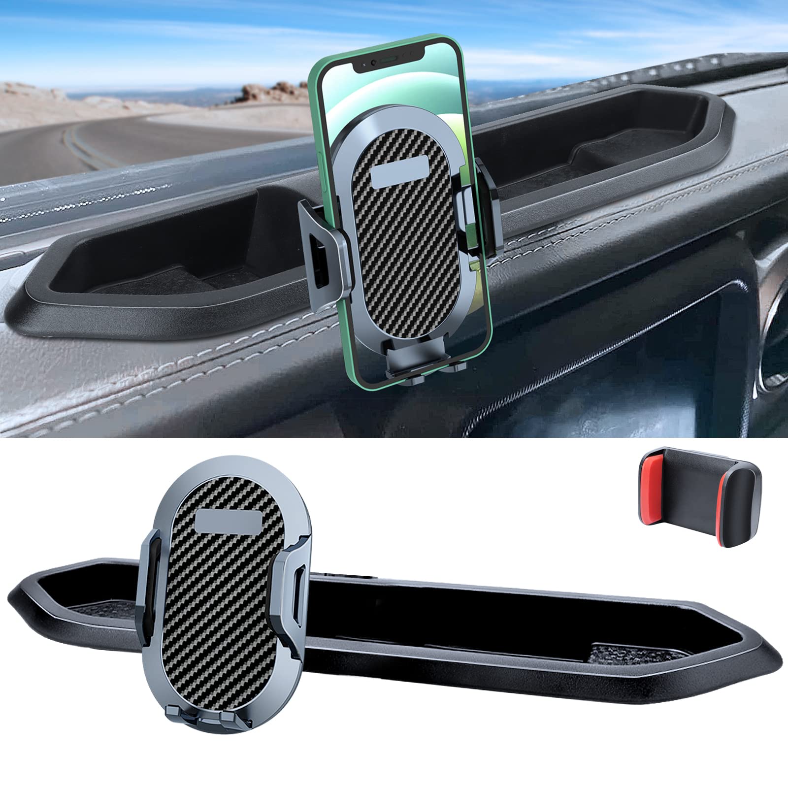Universal Phone Mount Holder for 2018-2023 Jeep Wrangler JL/JLU & 2020-2023 Gladiator JT - Dashboard Multi-Angle Adjustable Car Phone Stand with Storage Tray Accessories (Not for Wrangler 4xe) - Perfect for Off-Roading, GPS Navigation & Hands-Free Calling