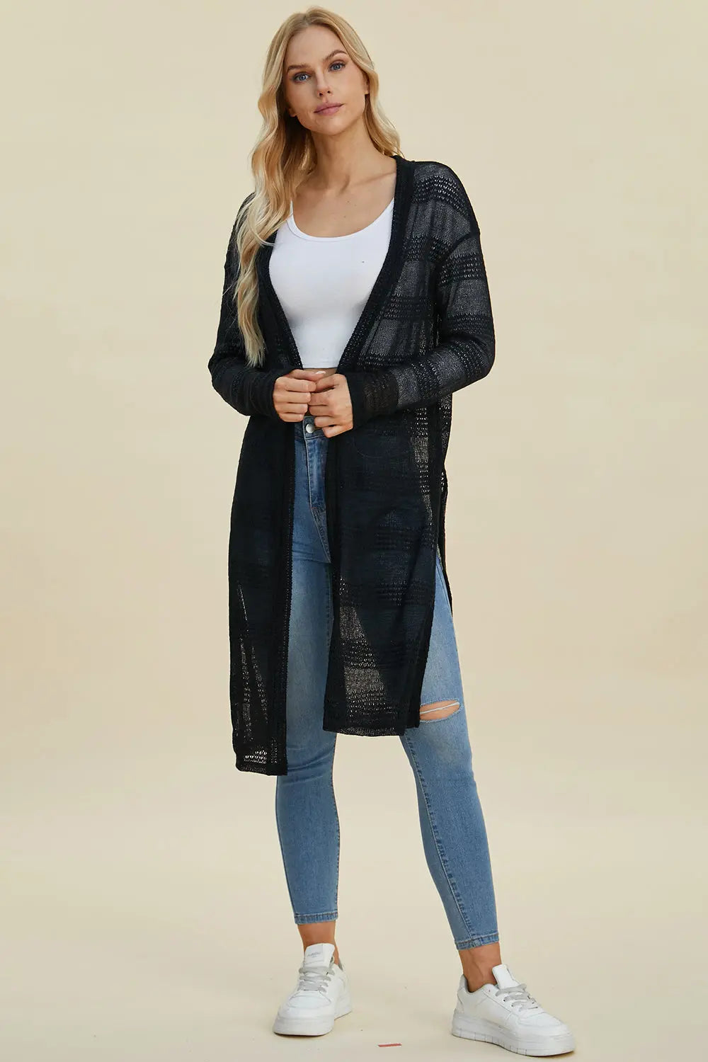 Double Take Full Size Open Front Longline Cardigan for Women | Soft & Cozy Knit Sweater | Perfect for Layering, Office Wear & Casual Outfits