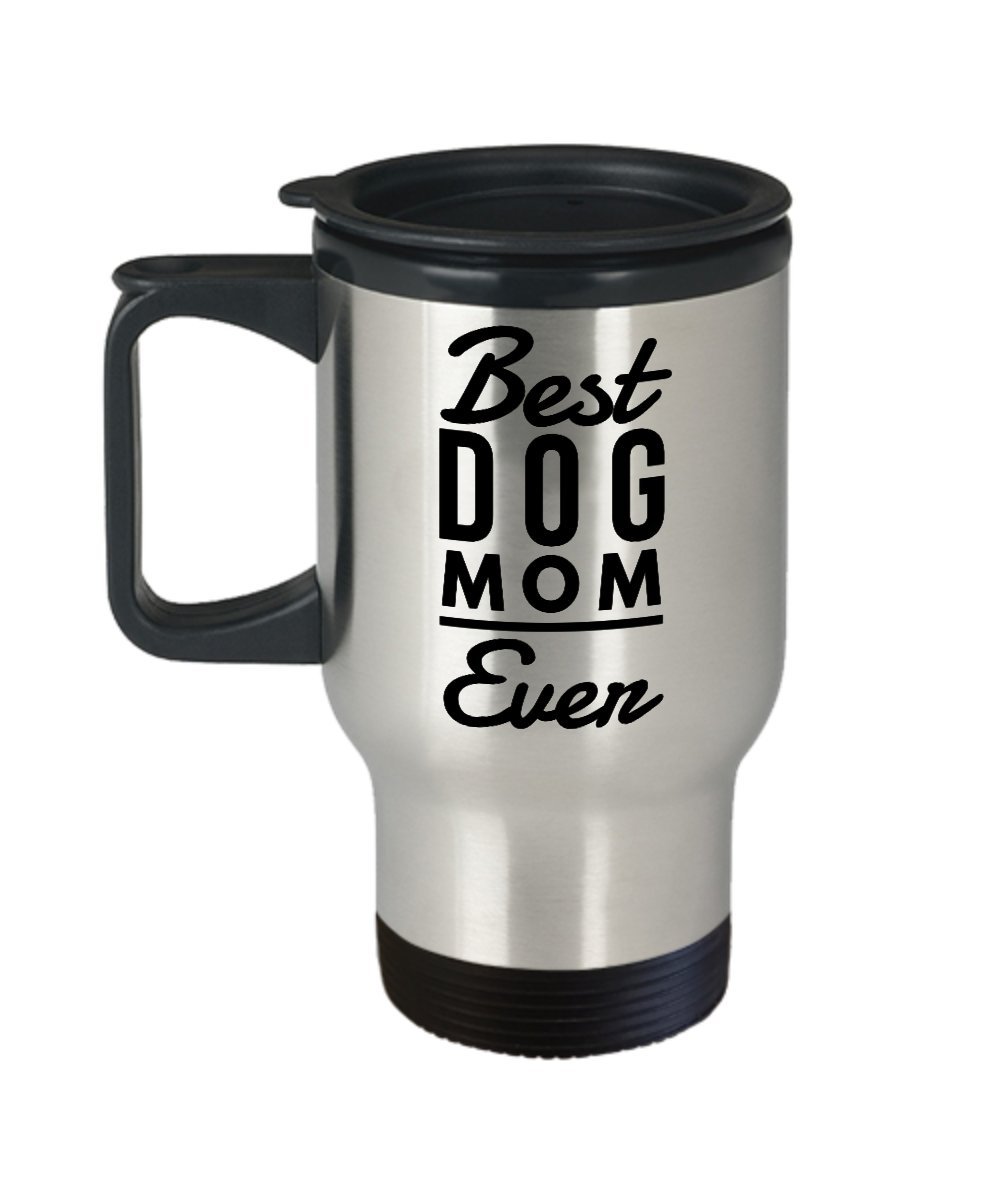 Funny Travel Mug 14oz - BEST DOG MOM EVER - Stainless Steel Coffee Tea Cup for Pet Lovers | Perfect Mothers Day Gift, Birthday Present for Friends & Coworkers | Great for Office Use, Commuting & Outdoor Adventures