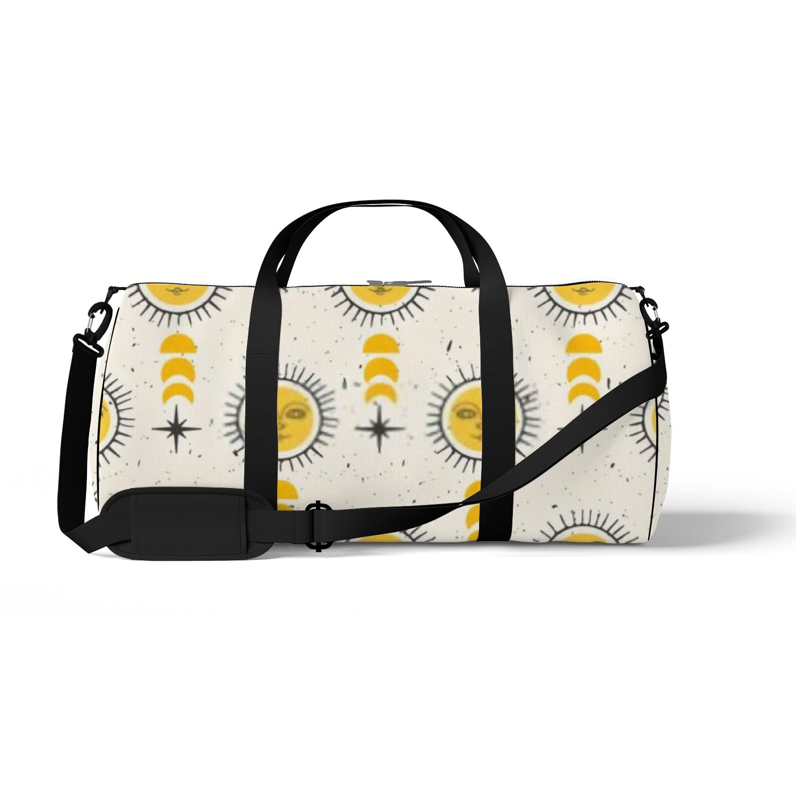 Vintage Bohemian Sun Moon Stars Waterproof Gym Tote Bag with Shoulder Strap & Zipper Pockets - Unisex Sports Travel Shoulder Bag for Workout, Beach, Yoga & Outdoor Activities