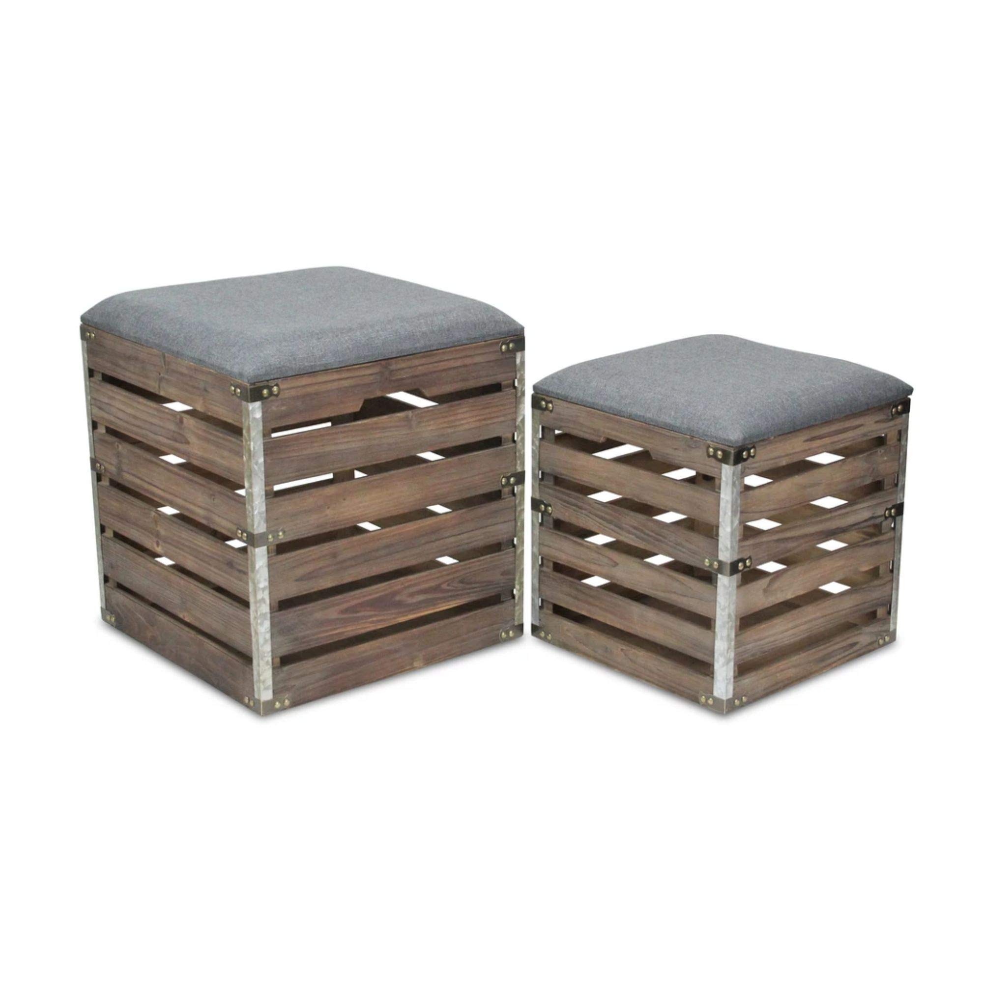 Handmade Square Storage Bench Set of 2 - Modern Brown & Gray Upholstered Ottoman with Lift Top - Perfect for Entryway, Living Room & Bedroom Organization