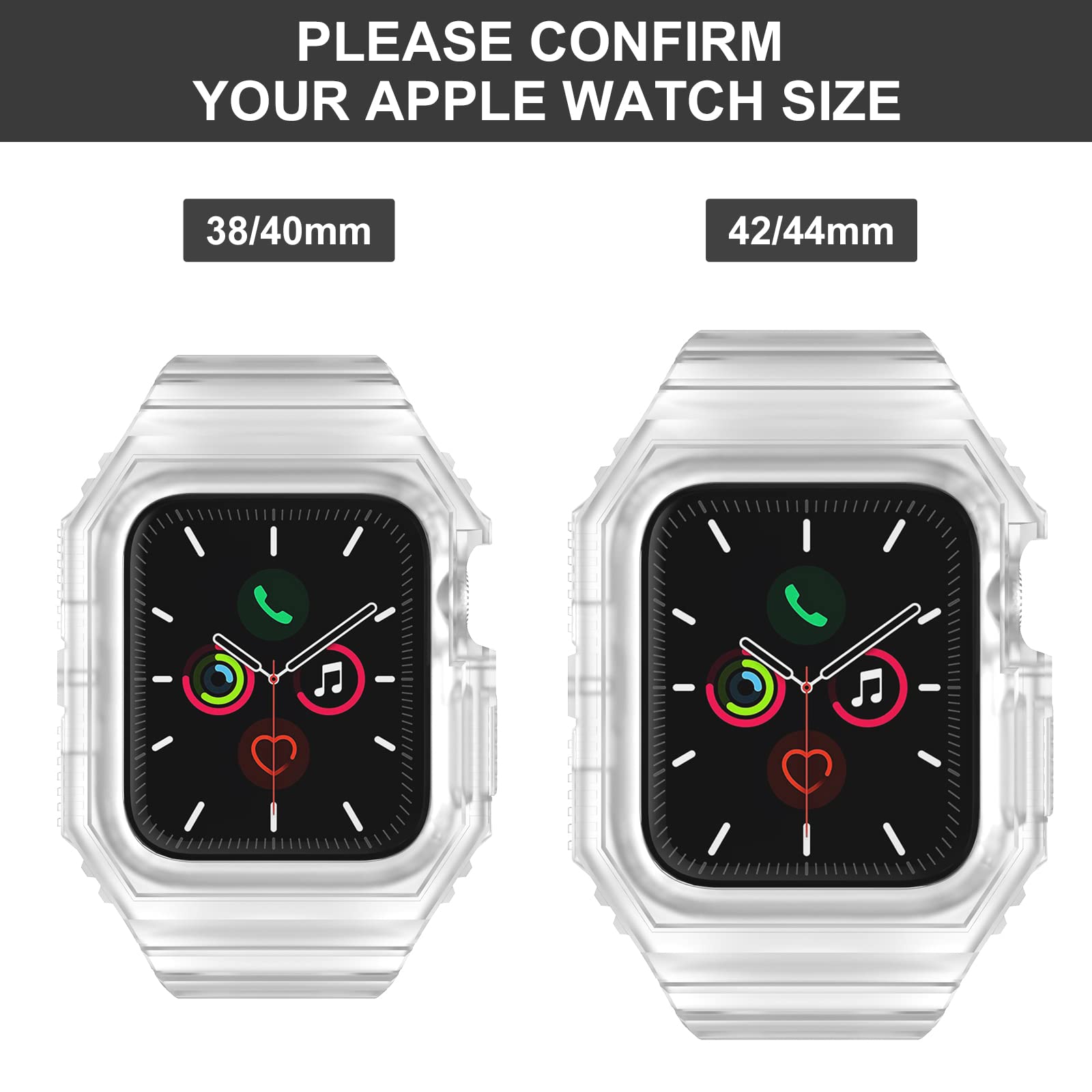 Durable Apple Watch Bands Compatible with Series 7/6/5/4/SE/3/2/1 (38mm 40mm 42mm 44mm) - Rugged TPU Sport Strap with Protective Bumper Case for Men & Women - Perfect for Workouts, Running & Outdoor Activities