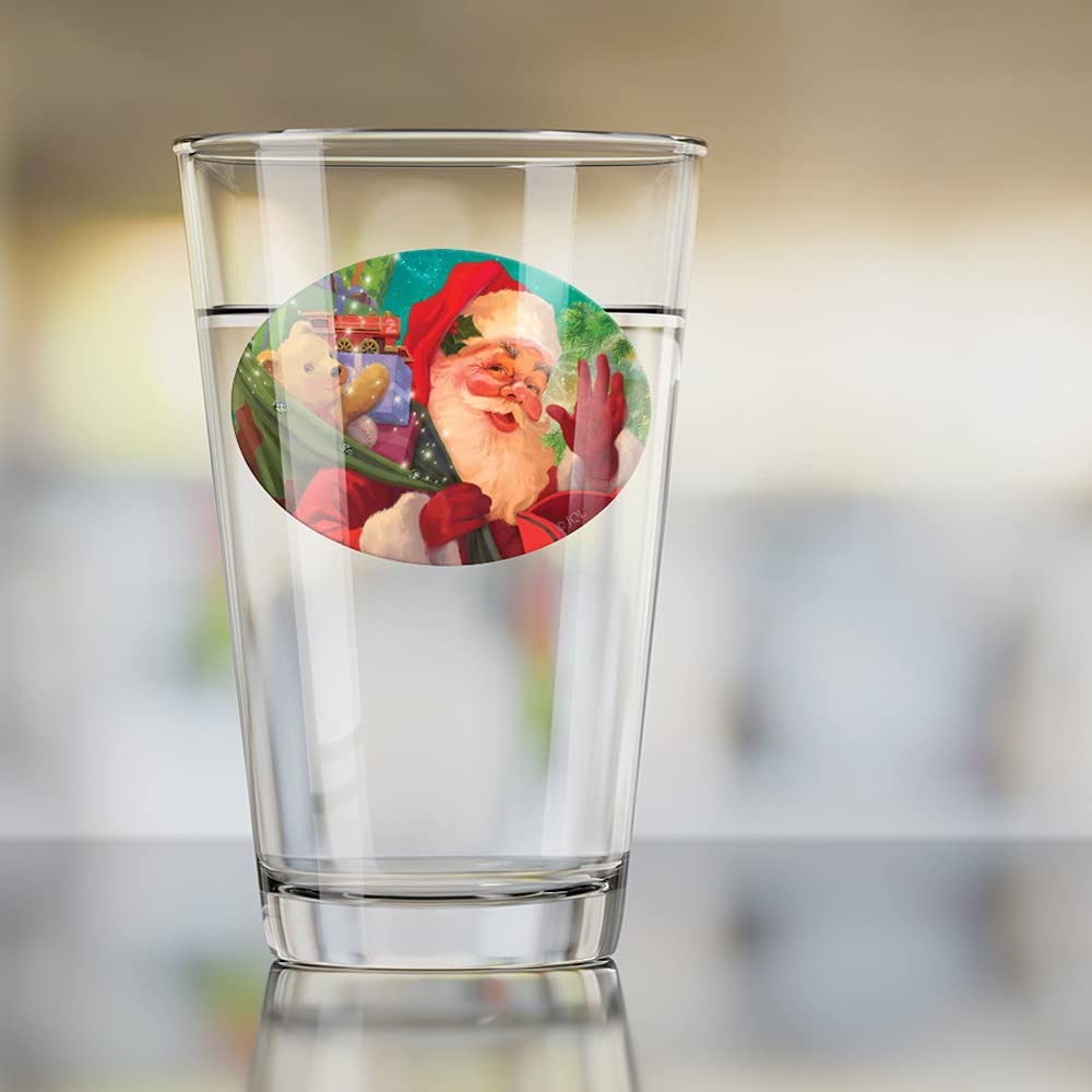 LOGOVISION Christmas Holiday Jolly Happy Santa Claus 16 oz Pint Glass - Durable Tempered Glass with Festive Printed Design - Perfect Gift for Beer, Cocktail & Cold Drink Lovers - Ideal for Holiday Parties, Christmas Decor & Barware Collection