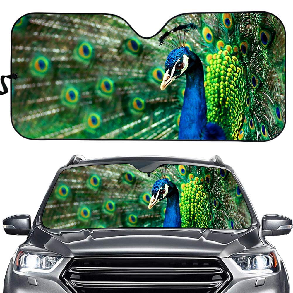 Universal Fit Car Windshield Sun Shade - UV & Heat Reflective Peacock Design Sunshade to Keep Your Vehicle Cool | Perfect for Summer Parking, Road Trips & Hot Weather Protection