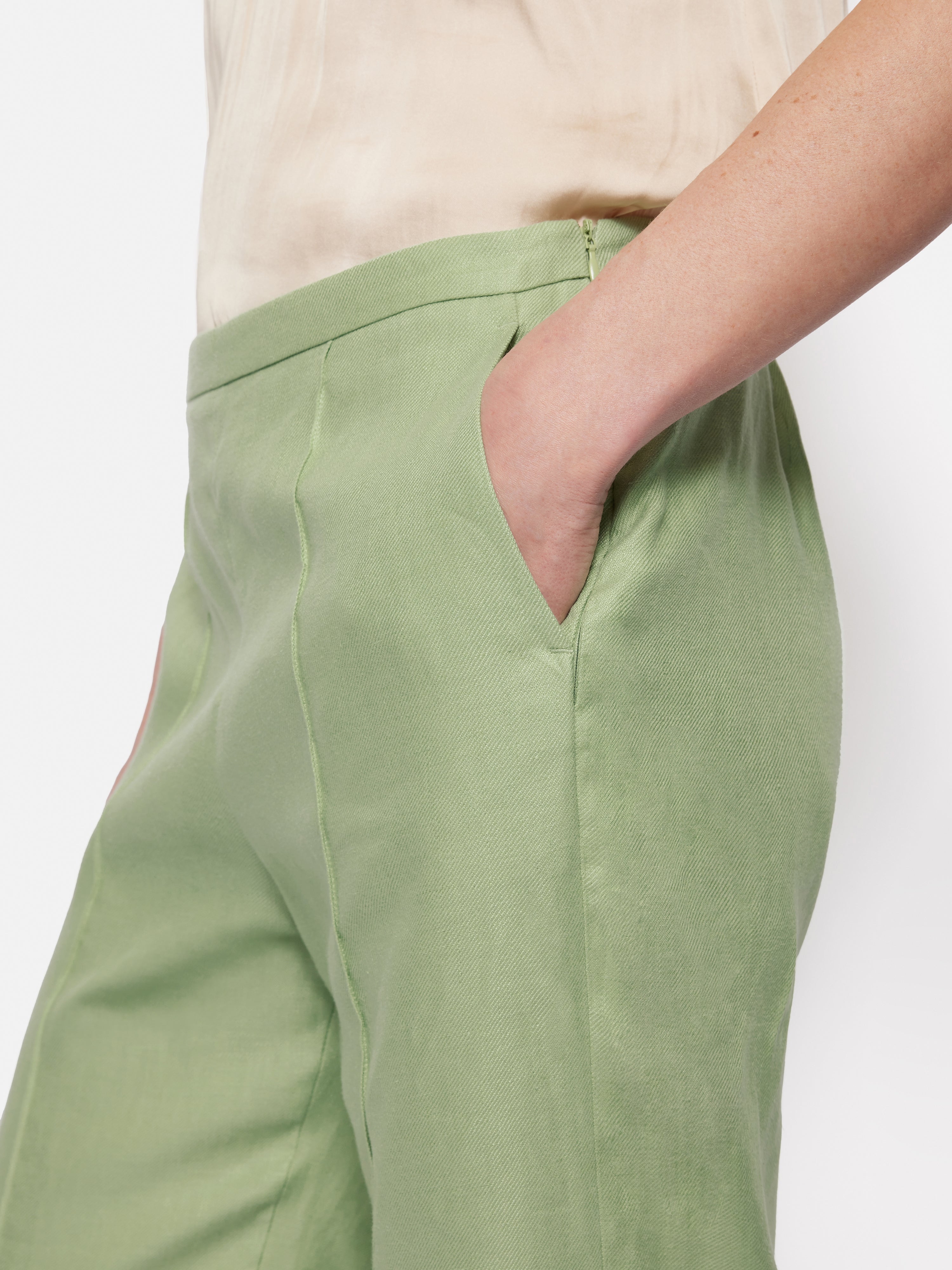 Premium Irish Linen Twill Palazzo Pants for Women - Elegant Green Wide Leg Trousers | Comfortable & Breathable for Office, Travel & Casual Wear